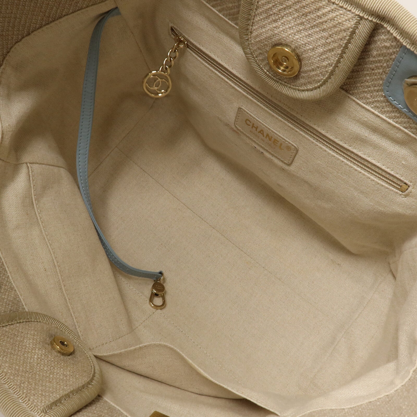 CHANEL 帆布Deauville Tote Small鏈帶手挽肩背兩用袋