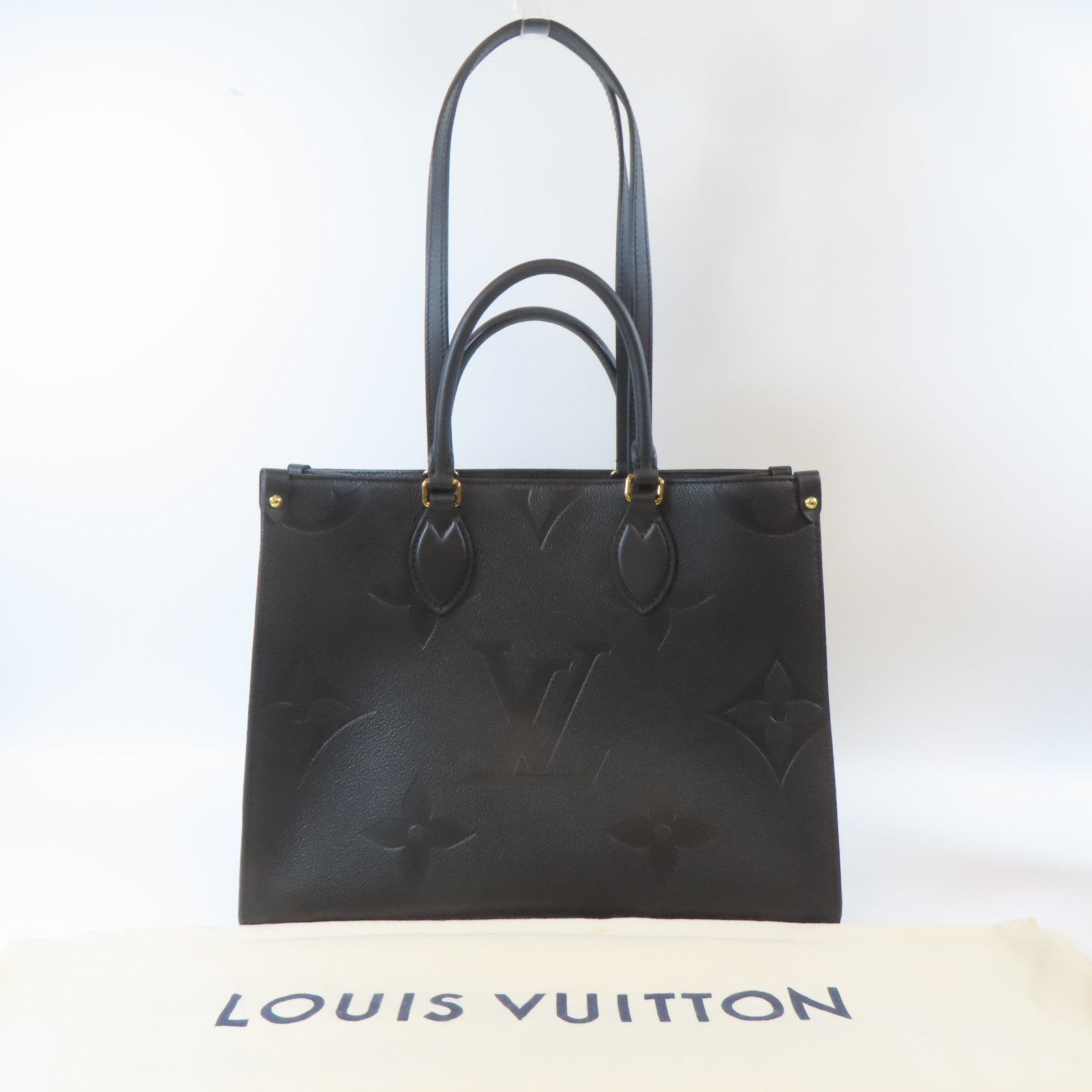 LOUIS VUITTON Monogram Empreinte On The Go MM金扣手挽肩背兩用袋黑色