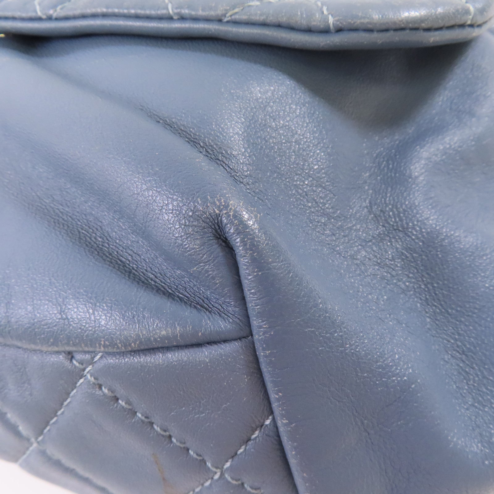 CHANEL 菱格羊皮皮革Chain Shoulder Bag銀扣鏈帶肩背袋灰藍色