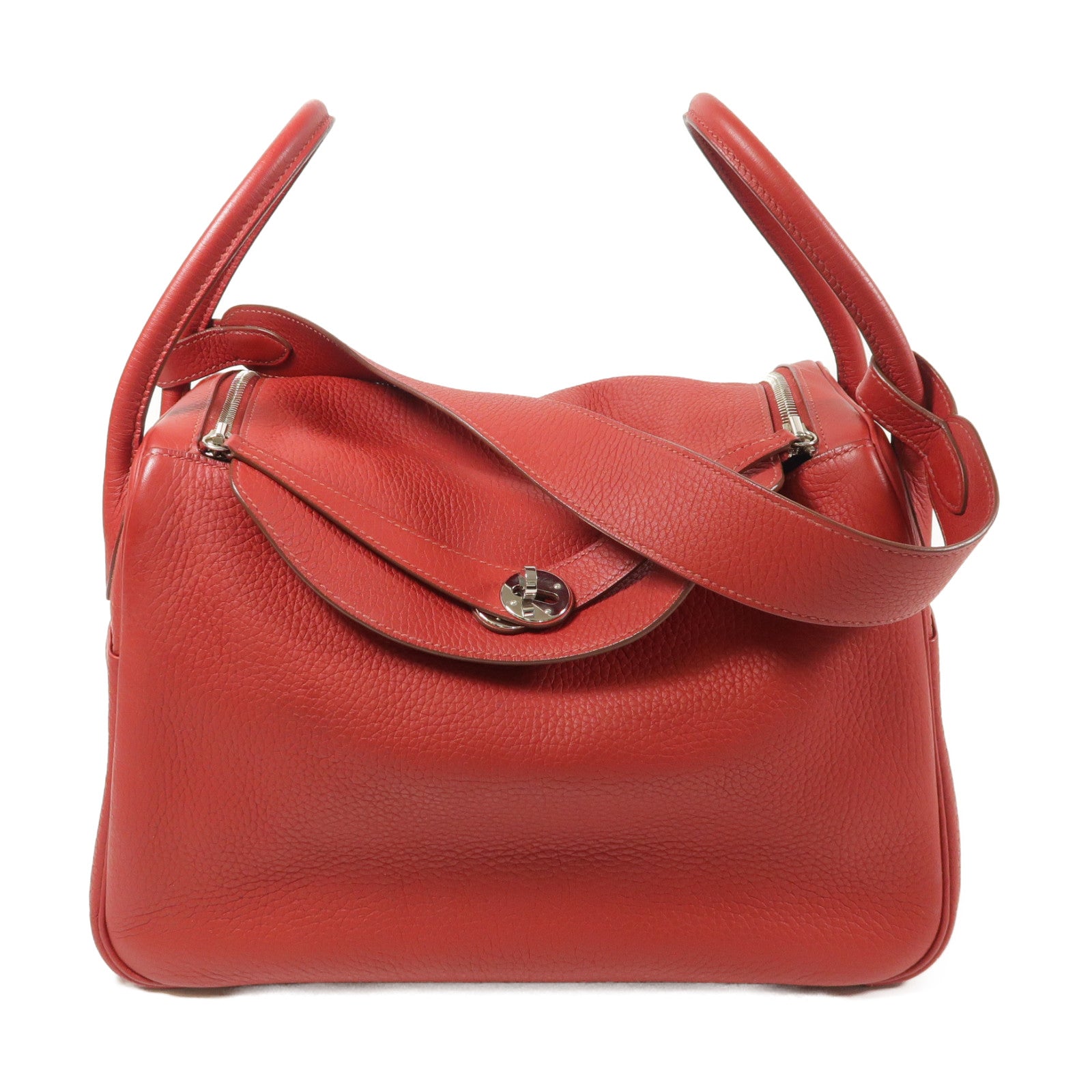 HERMES Clemence皮革Lindy 34銀扣手挽肩背兩用袋Rouge Casaqe