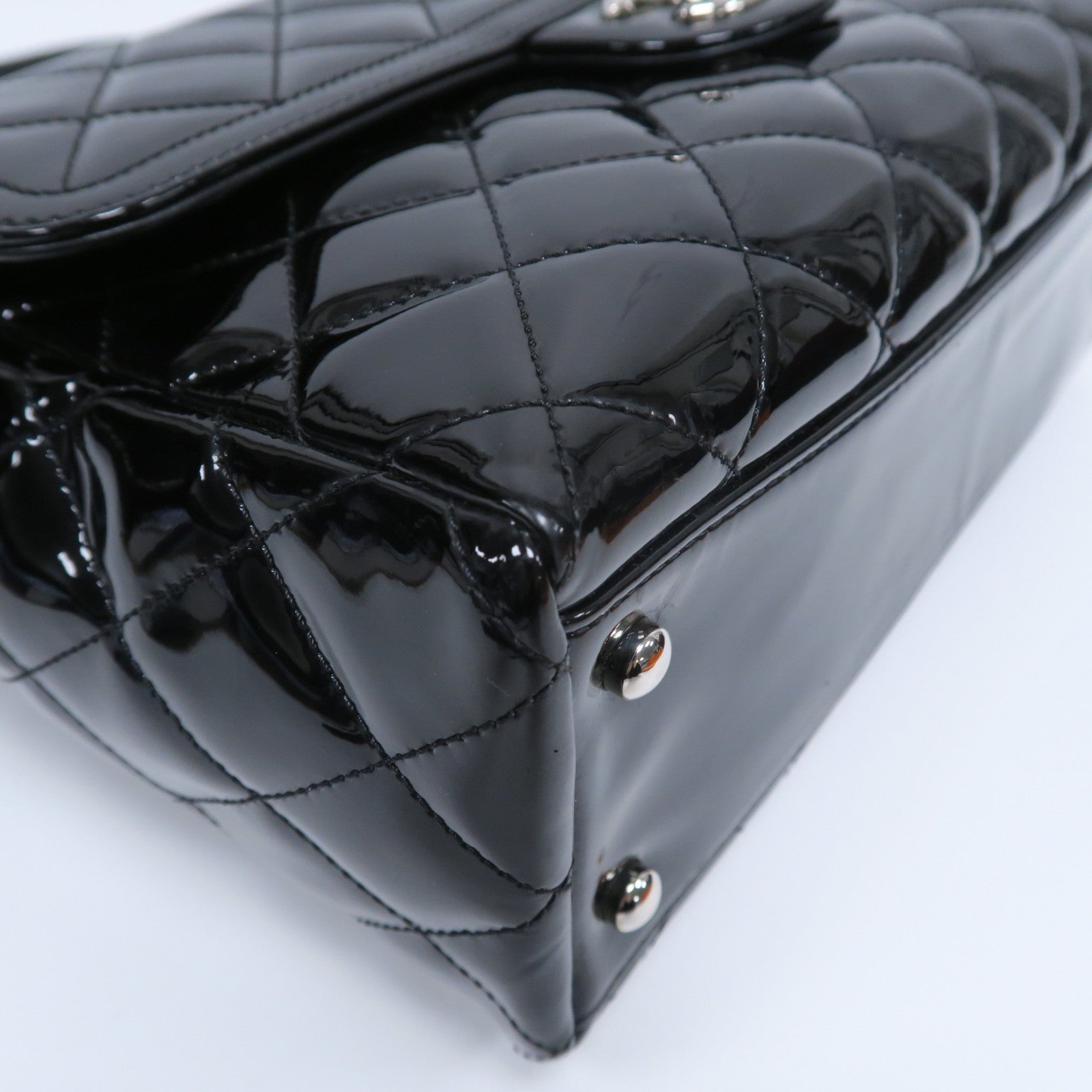 CHANEL 【激減優惠】漆皮皮革Chain Shoulder銀扣鏈帶肩背袋黑色