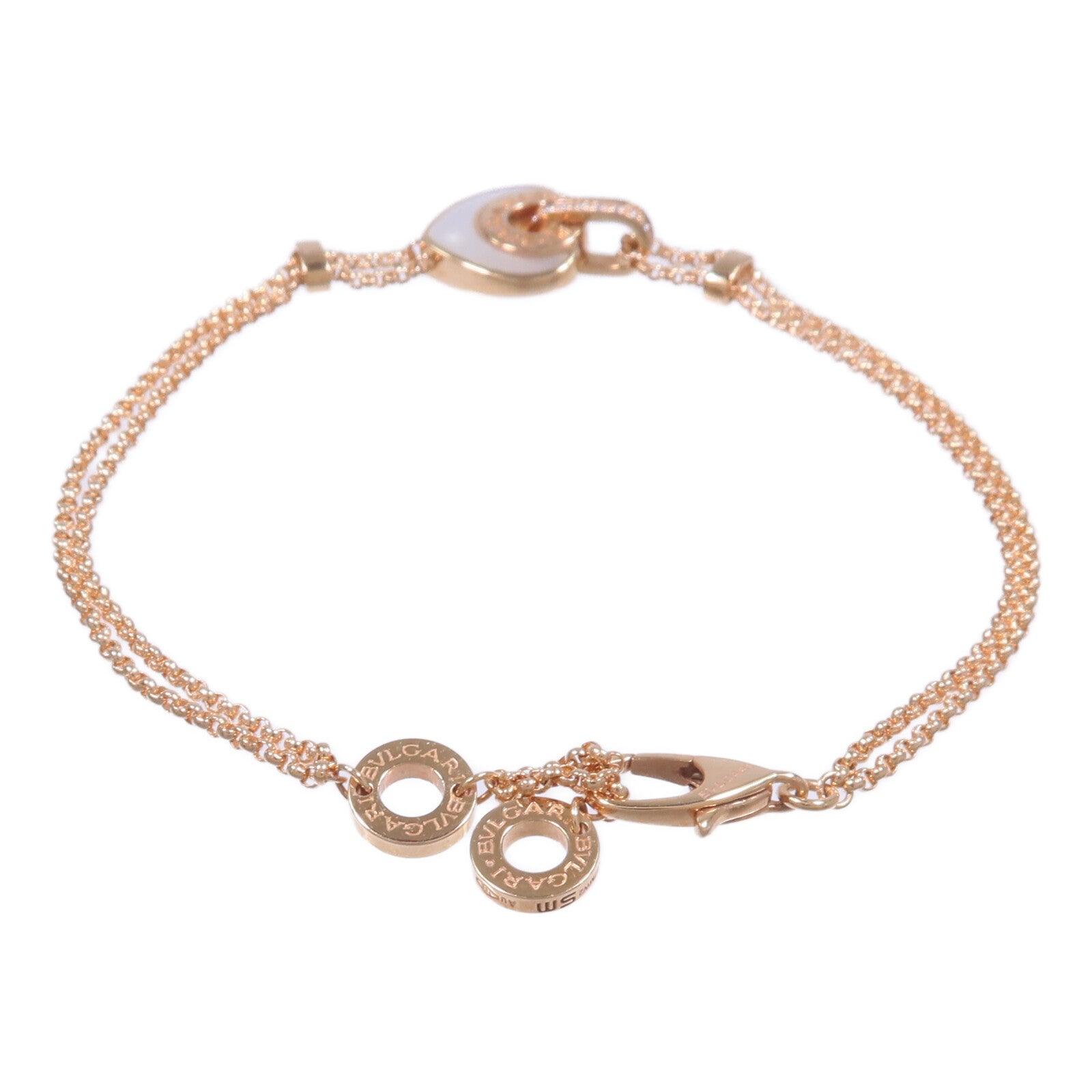 BVLGARI 18K玫瑰金Cuore Bracelet珍珠母貝/鑽石手鏈