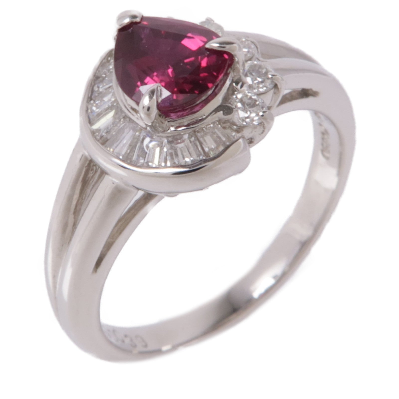 JEWELRY 【激減優惠】PT850鉑金Ruby/Diamond Ring紅寶石/鑽石戒指US#6