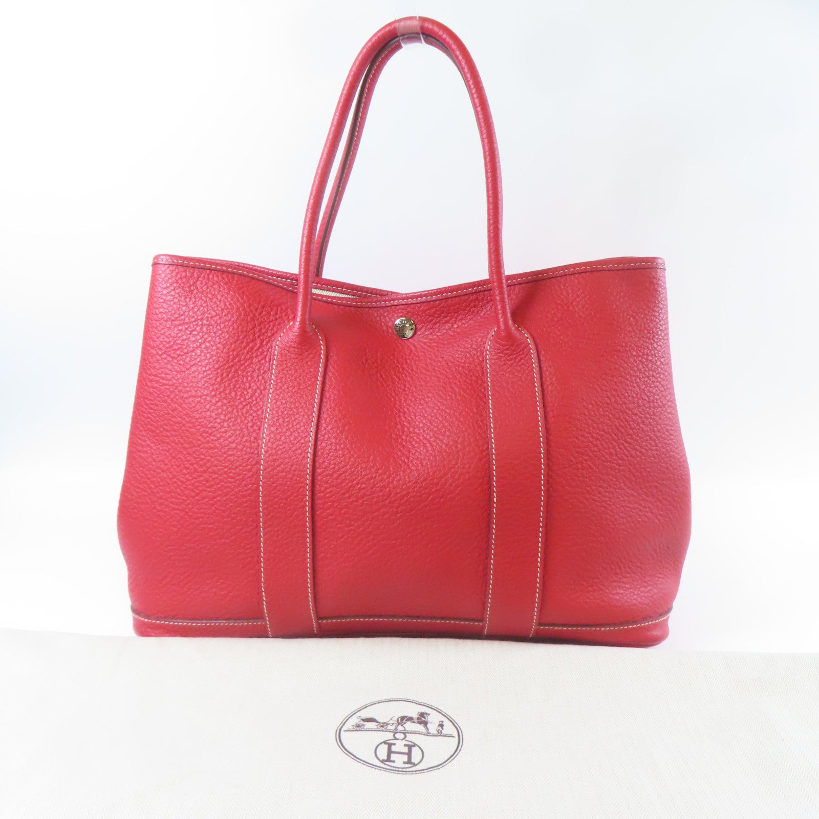 HERMES 【激減優惠】Negonda皮革GardenParty PM銀扣手挽袋紅色
