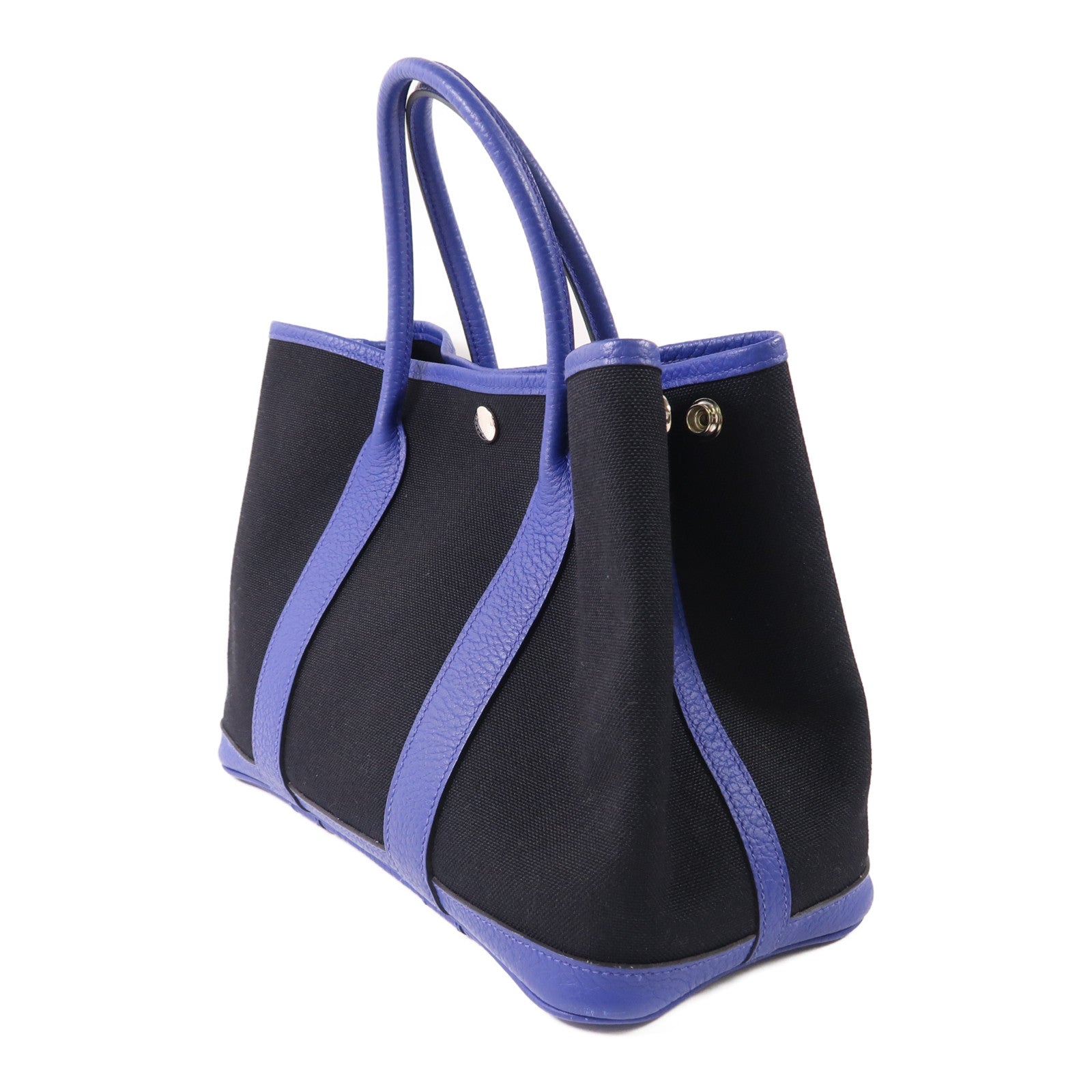 HERMES PHW Garden Party PM Tote Bag Canvas Blue/Black