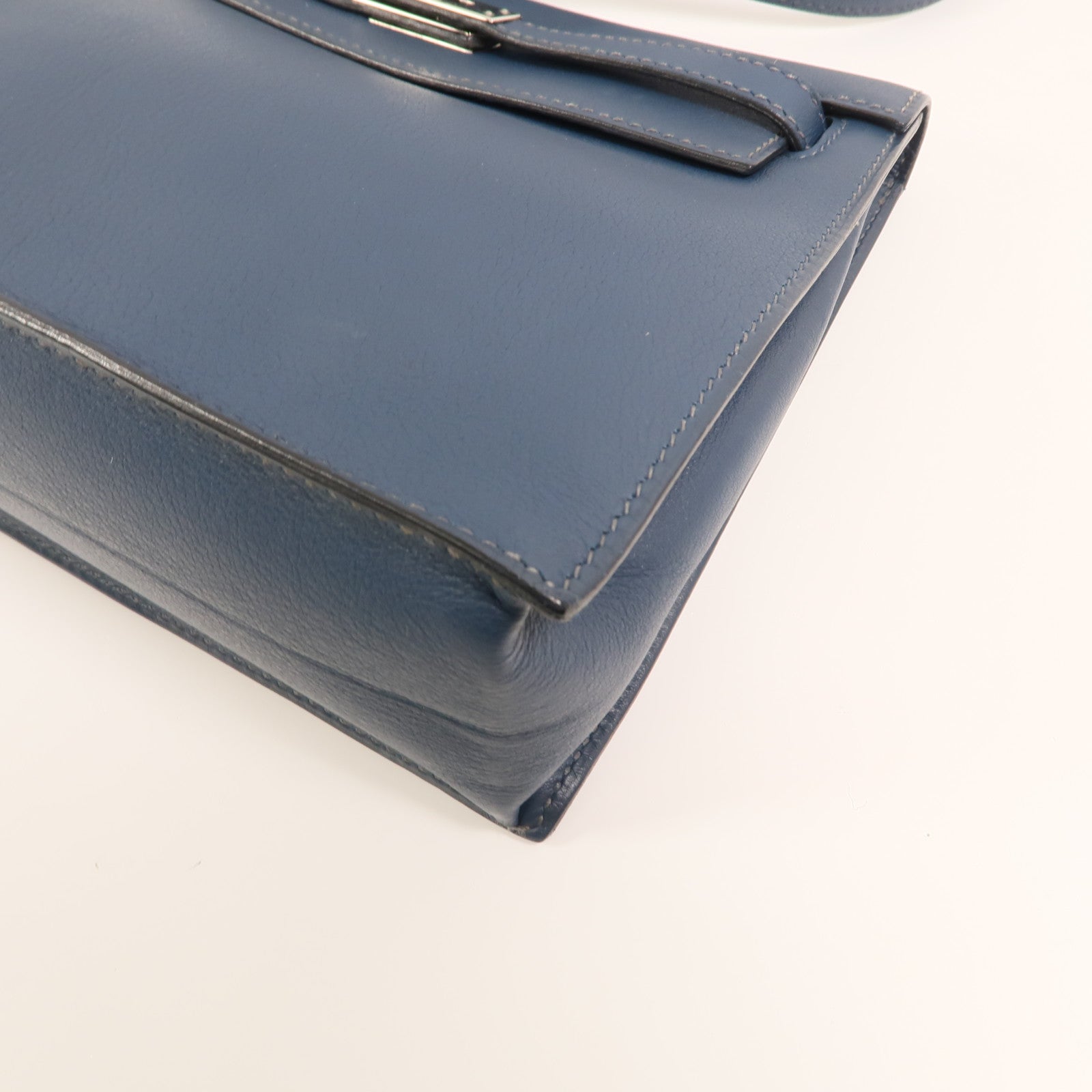 HERMES 【激減優惠】Evercolor皮革Kelly Dance銀扣肩背袋Deep Blue
