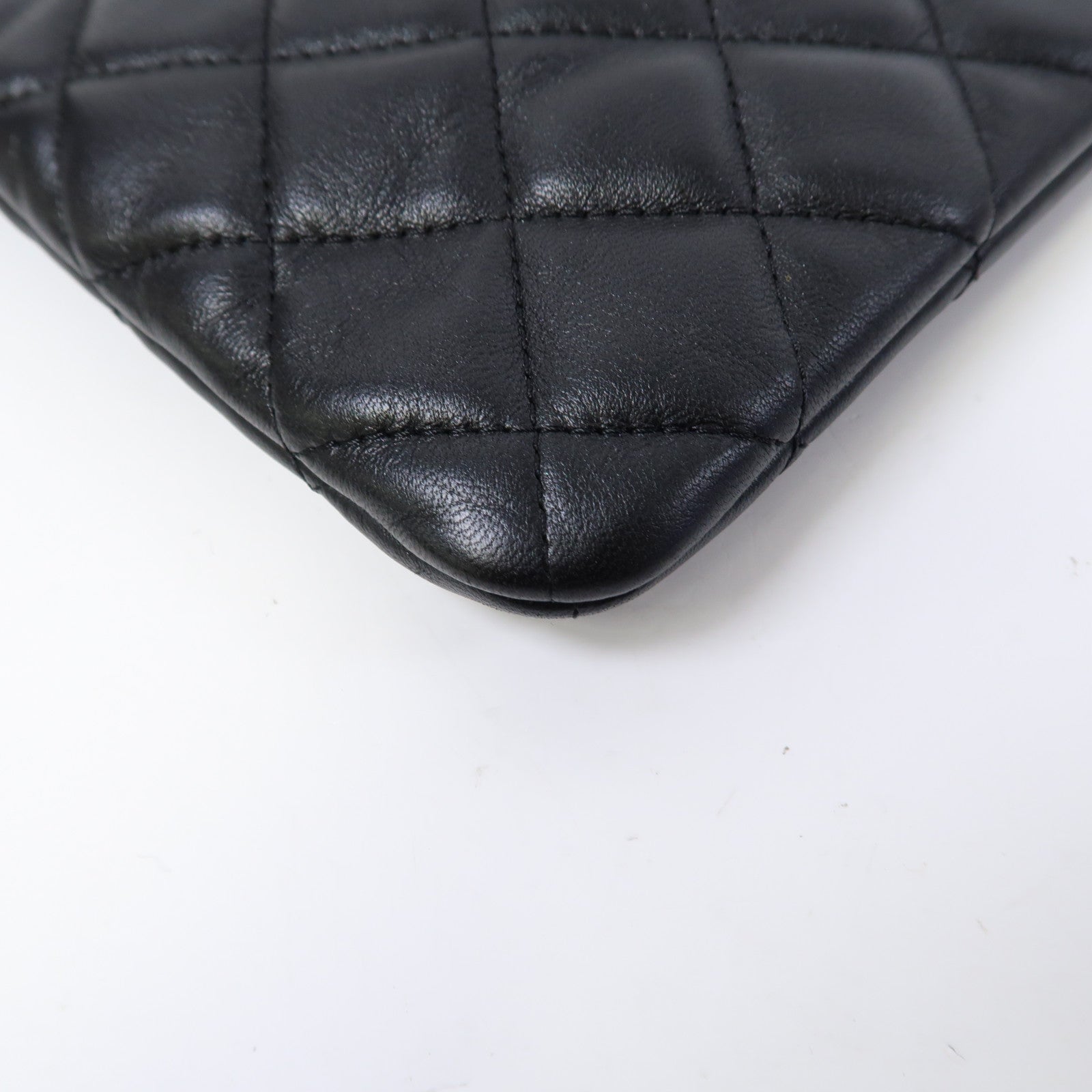 CHANEL 菱格羊皮皮革Clutch Bag銀扣手拿包黑色