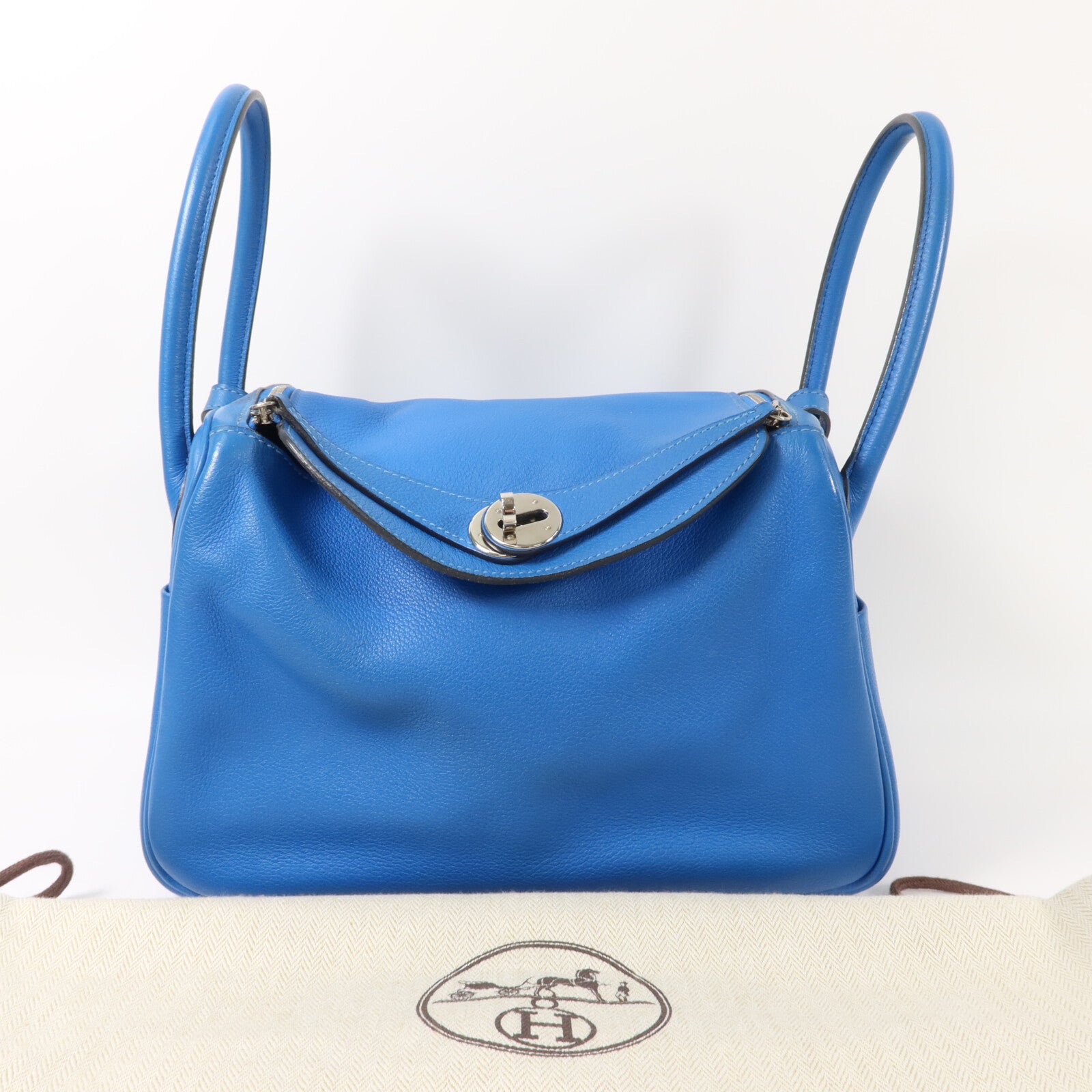 HERMES Evercolor皮革Lindy 26手挽肩背兩用袋Bleu Hydra