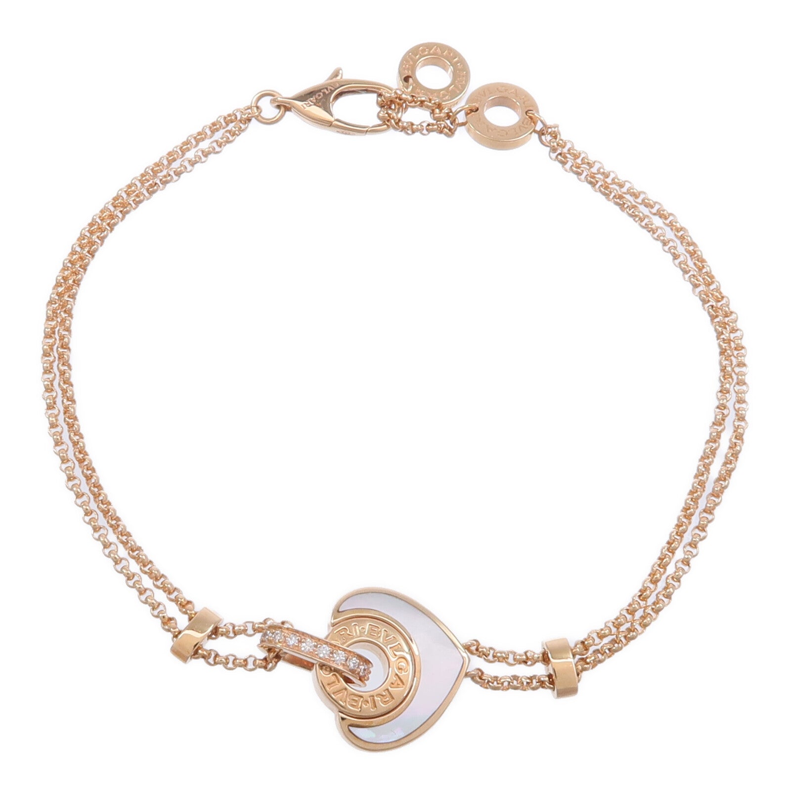 BVLGARI 18K玫瑰金Cuore Bracelet珍珠母貝/鑽石手鏈