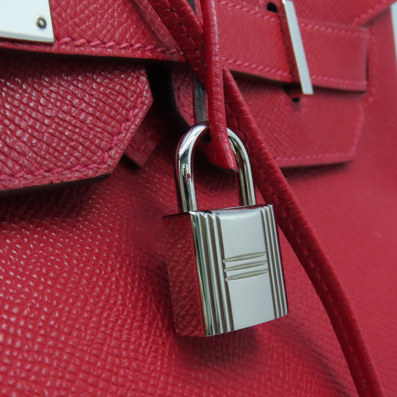 HERMES Epsom Leather Birkin 35 Silver Buckle Hand Bag Ferrari Red