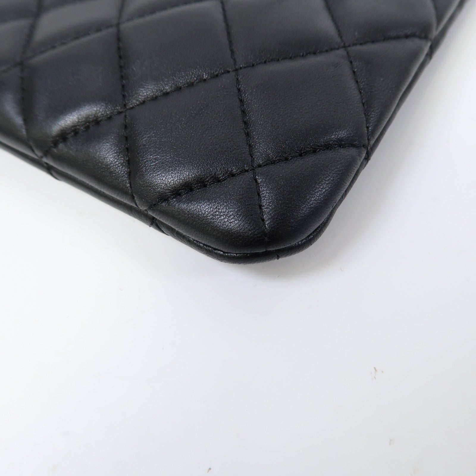 CHANEL 菱格羊皮皮革Clutch Bag銀扣手拿包黑色