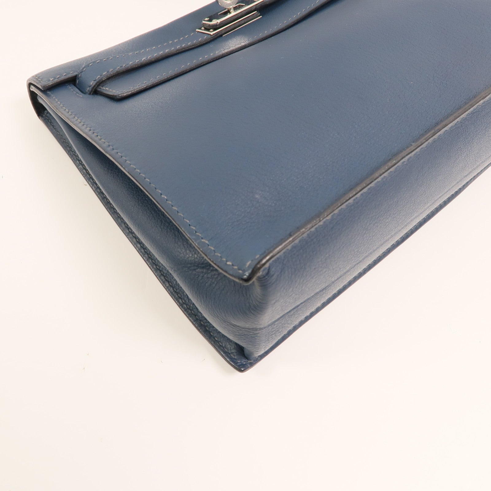 HERMES 【激減優惠】Evercolor皮革Kelly Dance銀扣肩背袋Deep Blue