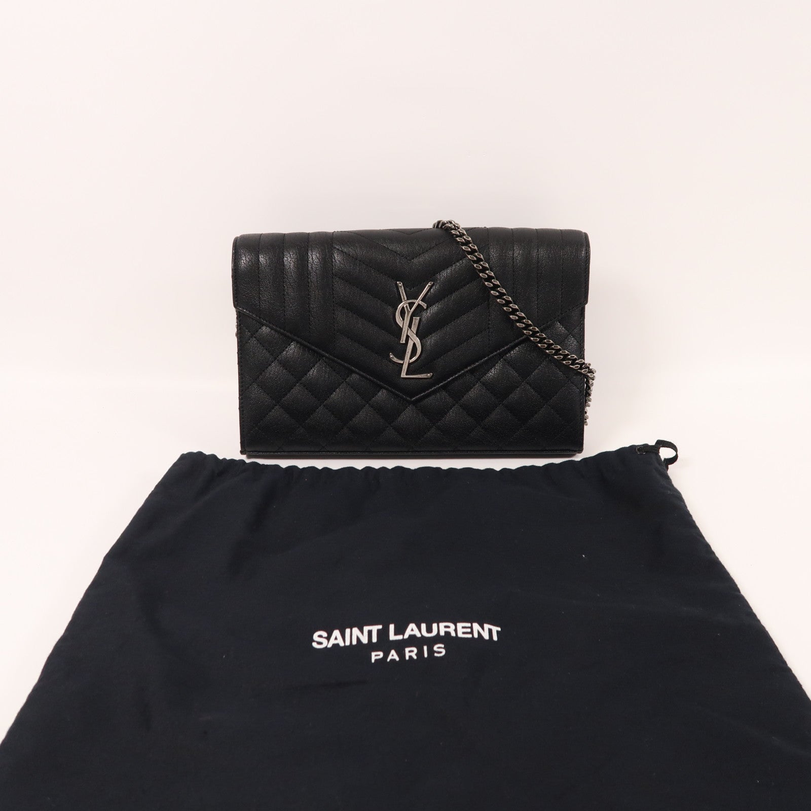 YVES SAINT LAURENT 牛皮皮革Chain Shoulder銀扣鏈帶肩背袋
