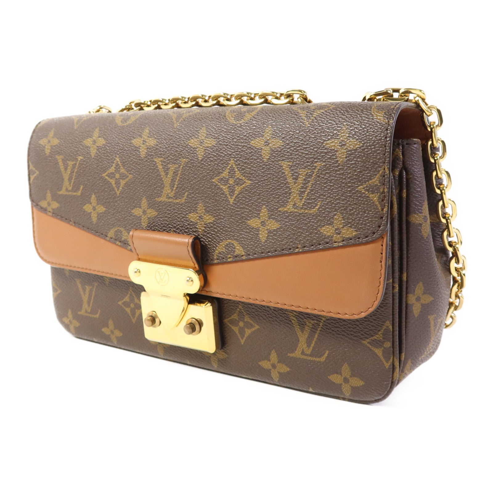 LOUIS VUITTON Monogram Marceau金扣鏈帶肩背袋棕色