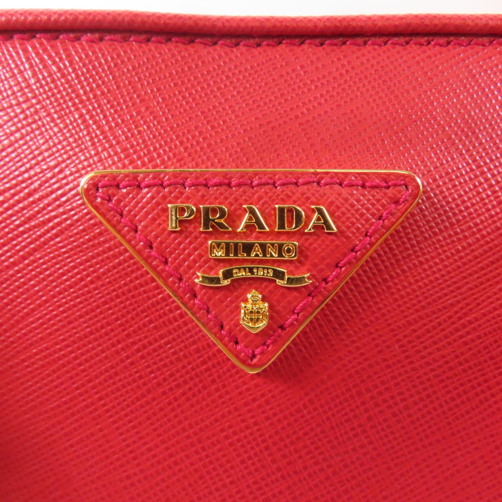 PRADA 牛皮皮革Saffiano Lux Bag金扣手挽肩背兩用袋紅色