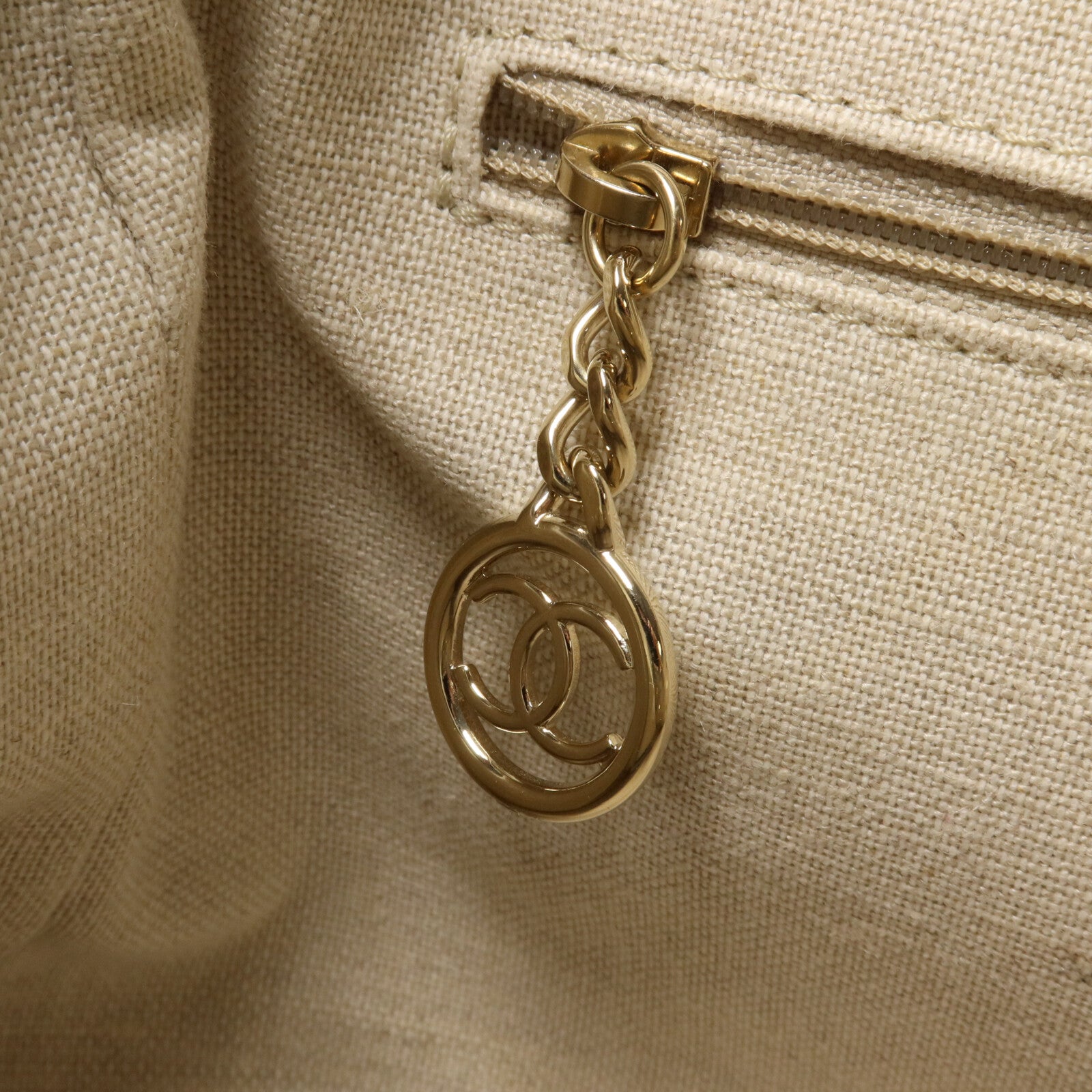 CHANEL 帆布Deauville Tote Small鏈帶手挽肩背兩用袋