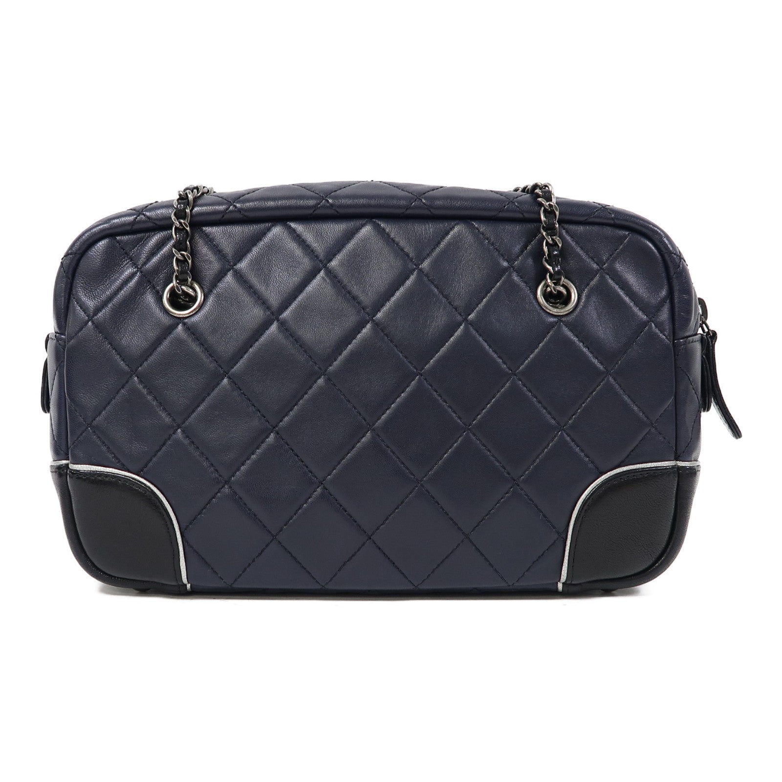 CHANEL 【激減優惠】菱格羊皮皮革Shoulder Bag銀扣鏈帶肩背袋藍色