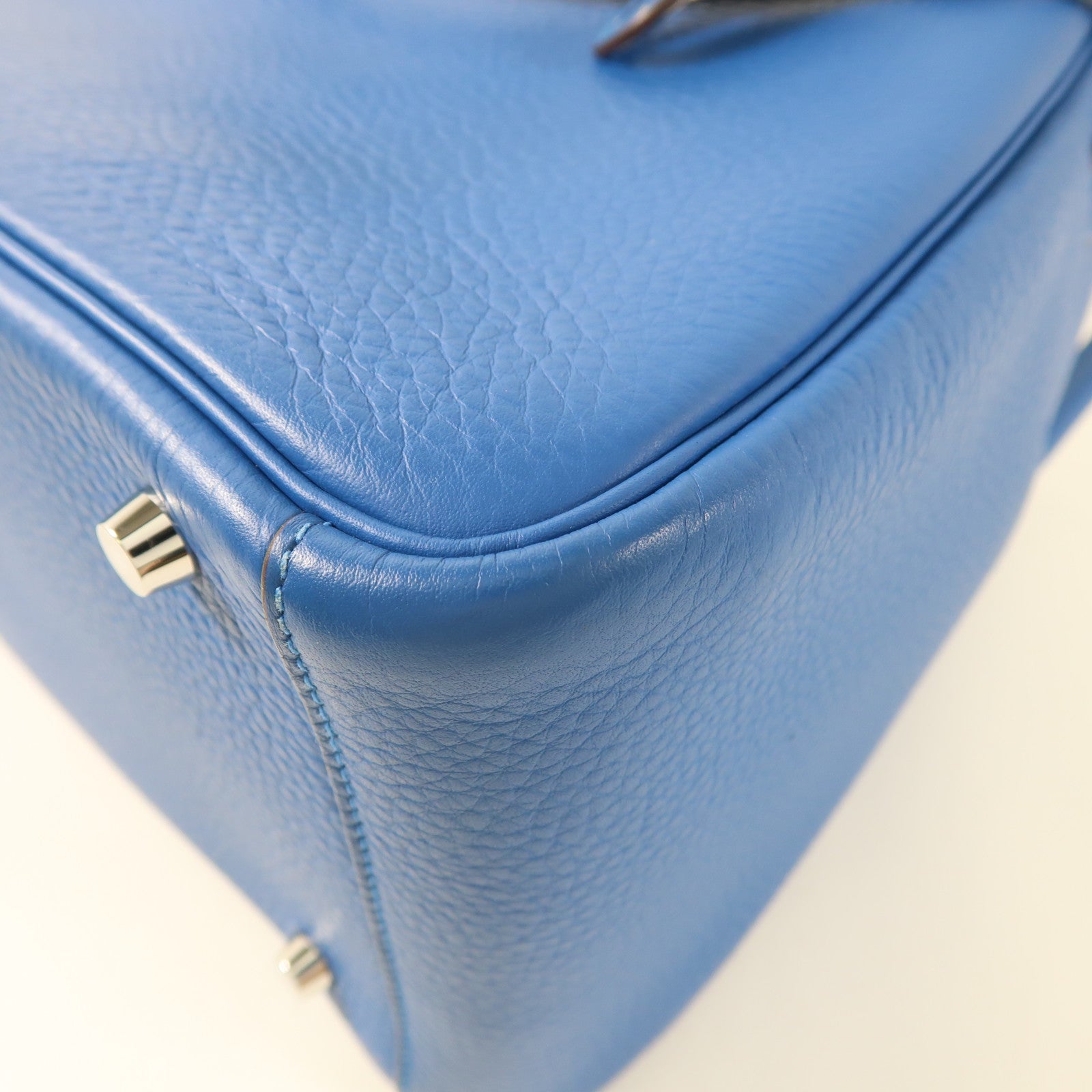 HERMES Togo皮革Lindy 30銀扣手挽肩背兩用袋Bleu Izmir