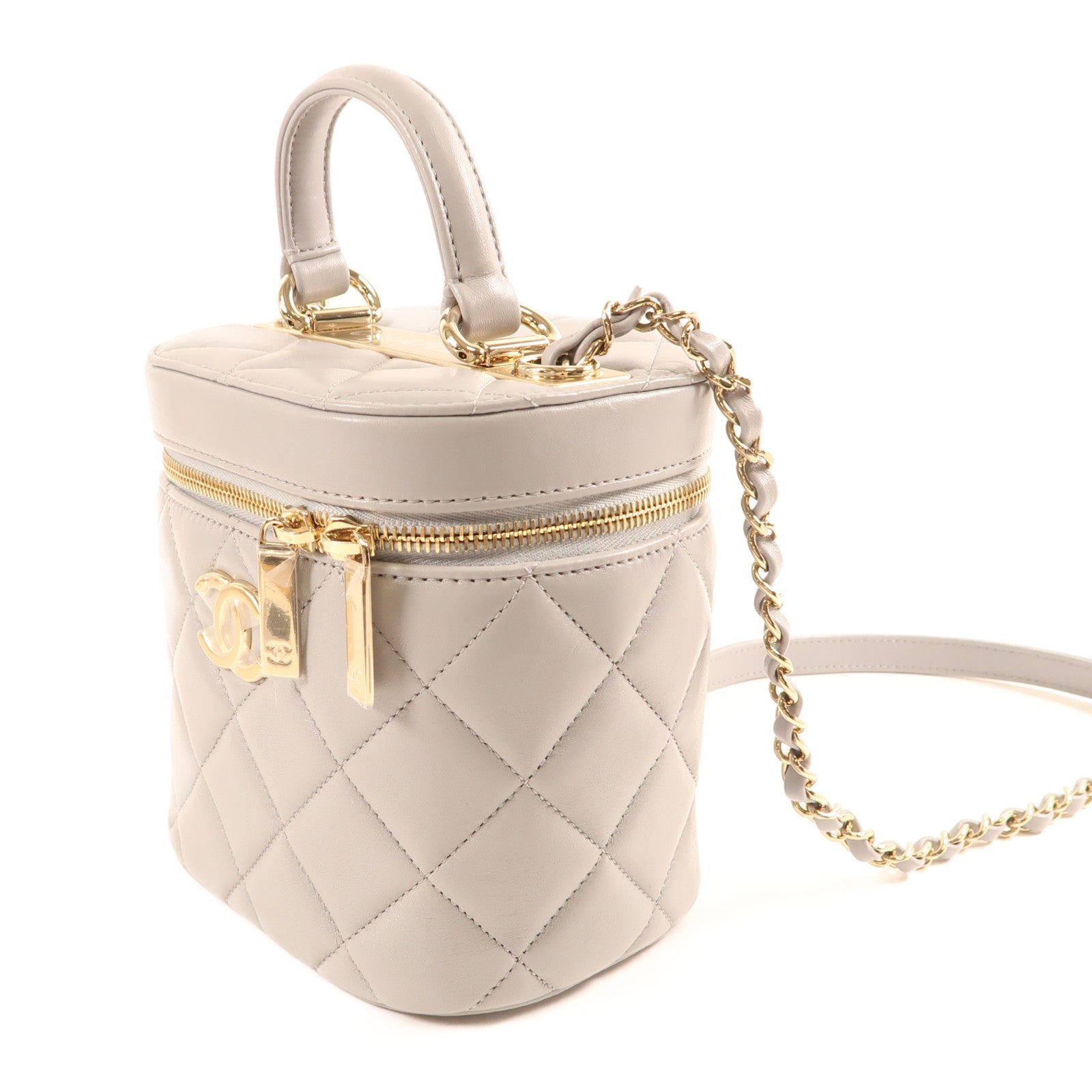 CHANEL 羊皮皮革Vanity Bag金扣鏈帶手挽肩背兩用袋