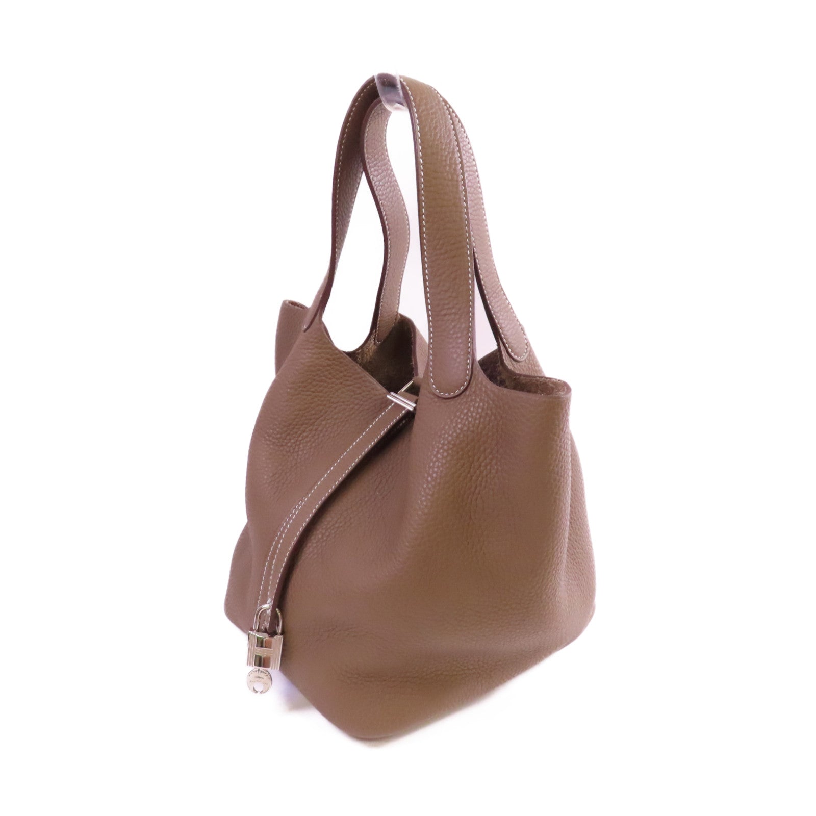 HERMES Clemence皮革Picotin MM Tote Bag銀扣手挽袋Etoupe/大象灰色