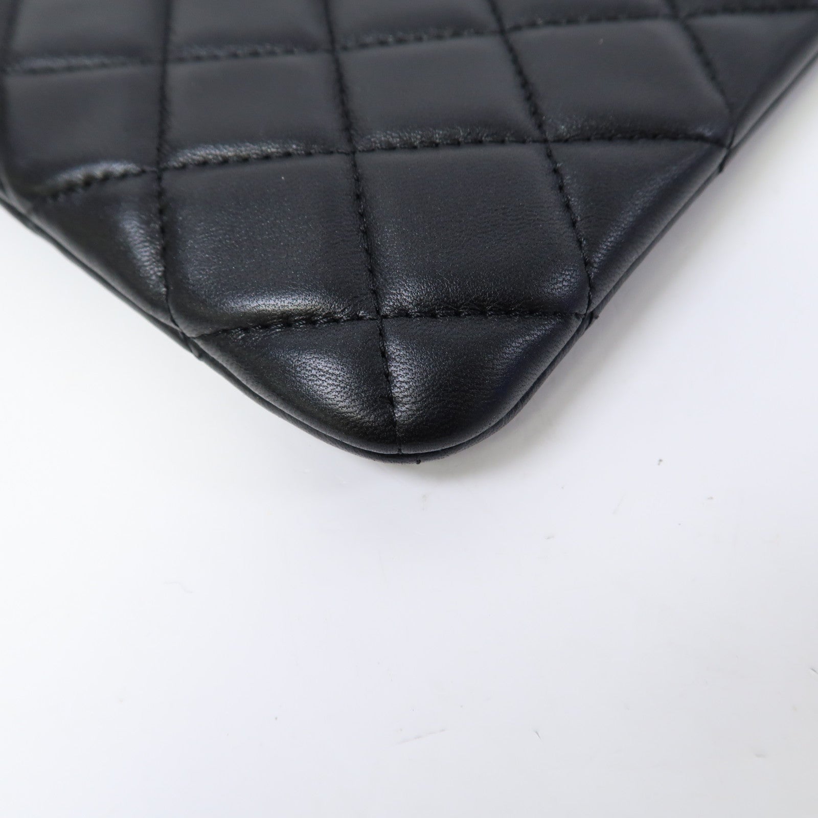 CHANEL 菱格羊皮皮革Clutch Bag銀扣手拿包黑色