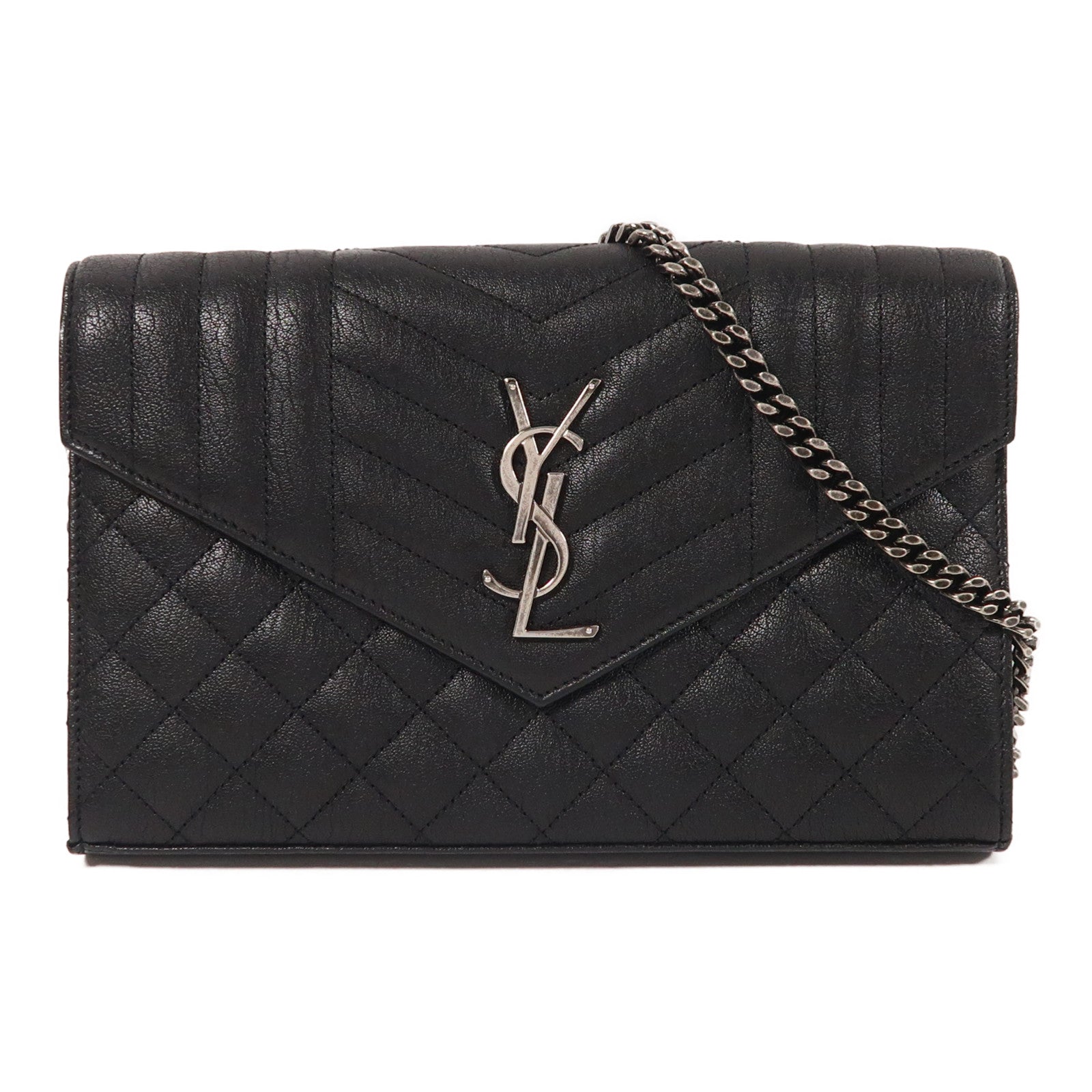 YVES SAINT LAURENT 牛皮皮革Chain Shoulder銀扣鏈帶肩背袋