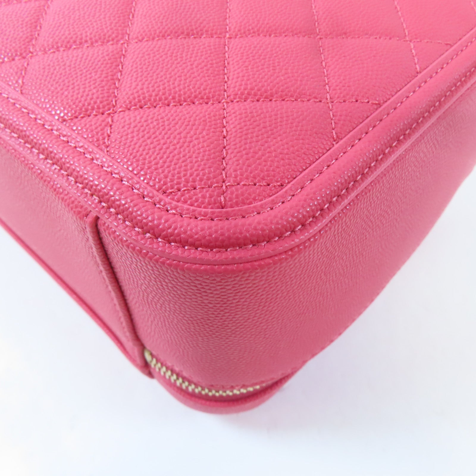 CHANEL 【激減優惠】菱格Caviar皮革Vanity Case金扣手挽肩背兩用袋粉紅色