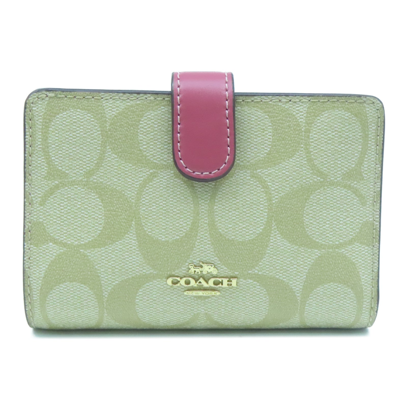 COACH 【激減優惠】塗層帆布Wallet金扣錢包粉紅色/米色