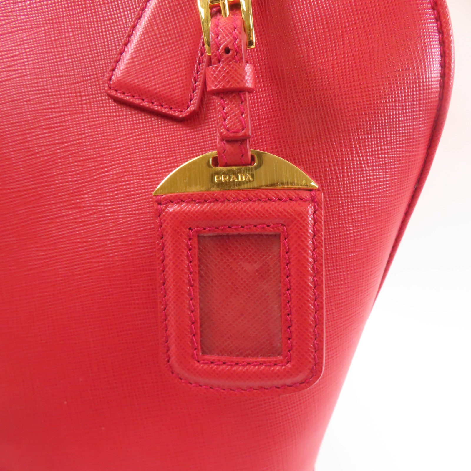 PRADA 牛皮皮革Saffiano Lux Bag金扣手挽肩背兩用袋紅色