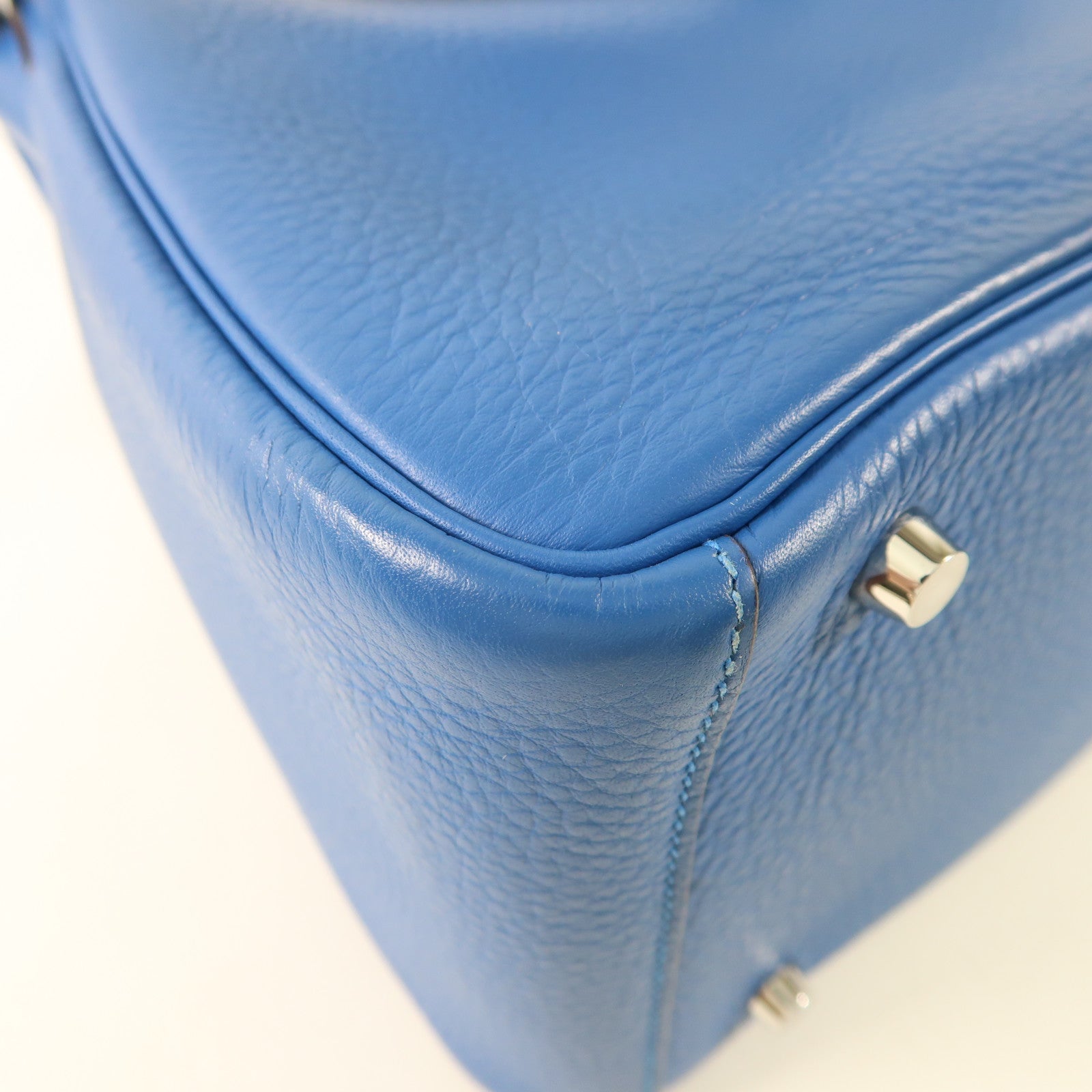 HERMES Togo皮革Lindy 30銀扣手挽肩背兩用袋Bleu Izmir