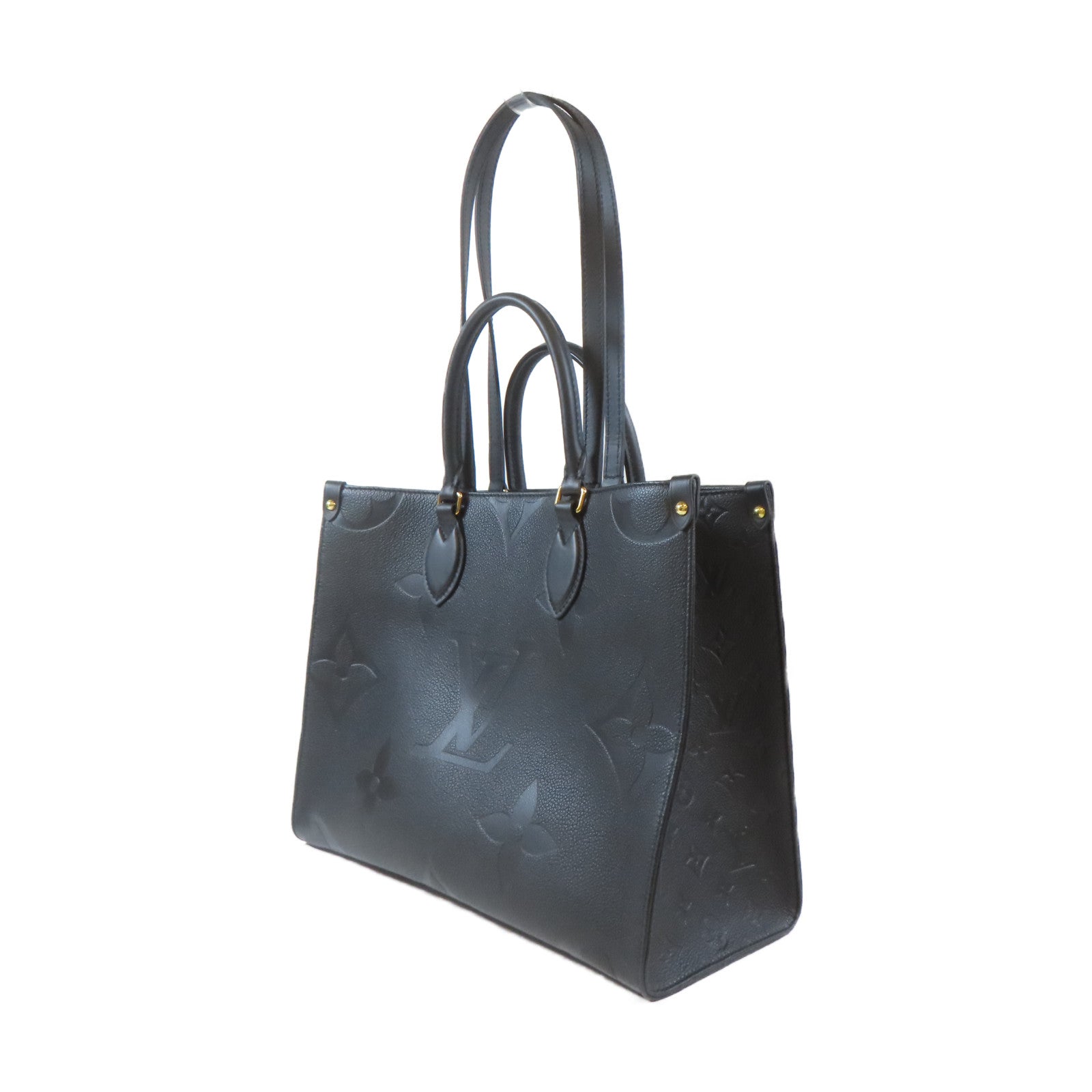 LOUIS VUITTON Monogram Empreinte On The Go MM金扣手挽肩背兩用袋黑色