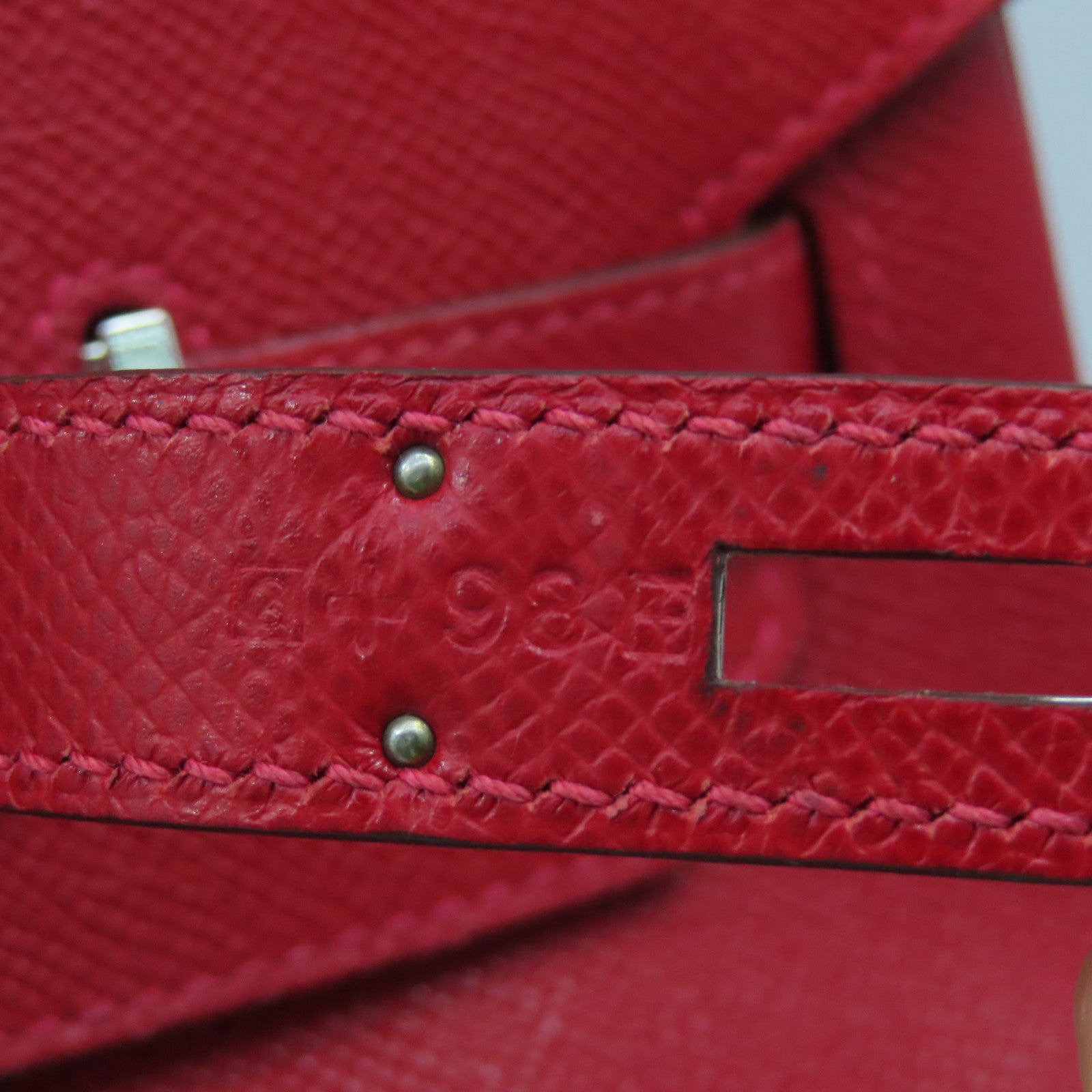 HERMES Epsom Leather Birkin 35 Silver Buckle Hand Bag Ferrari Red