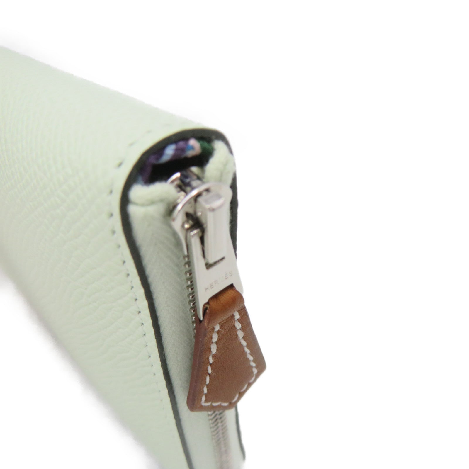 HERMES Epsom皮革Silk-In Long wallet银扣拉链长钱包Vert Fizz浅绿色