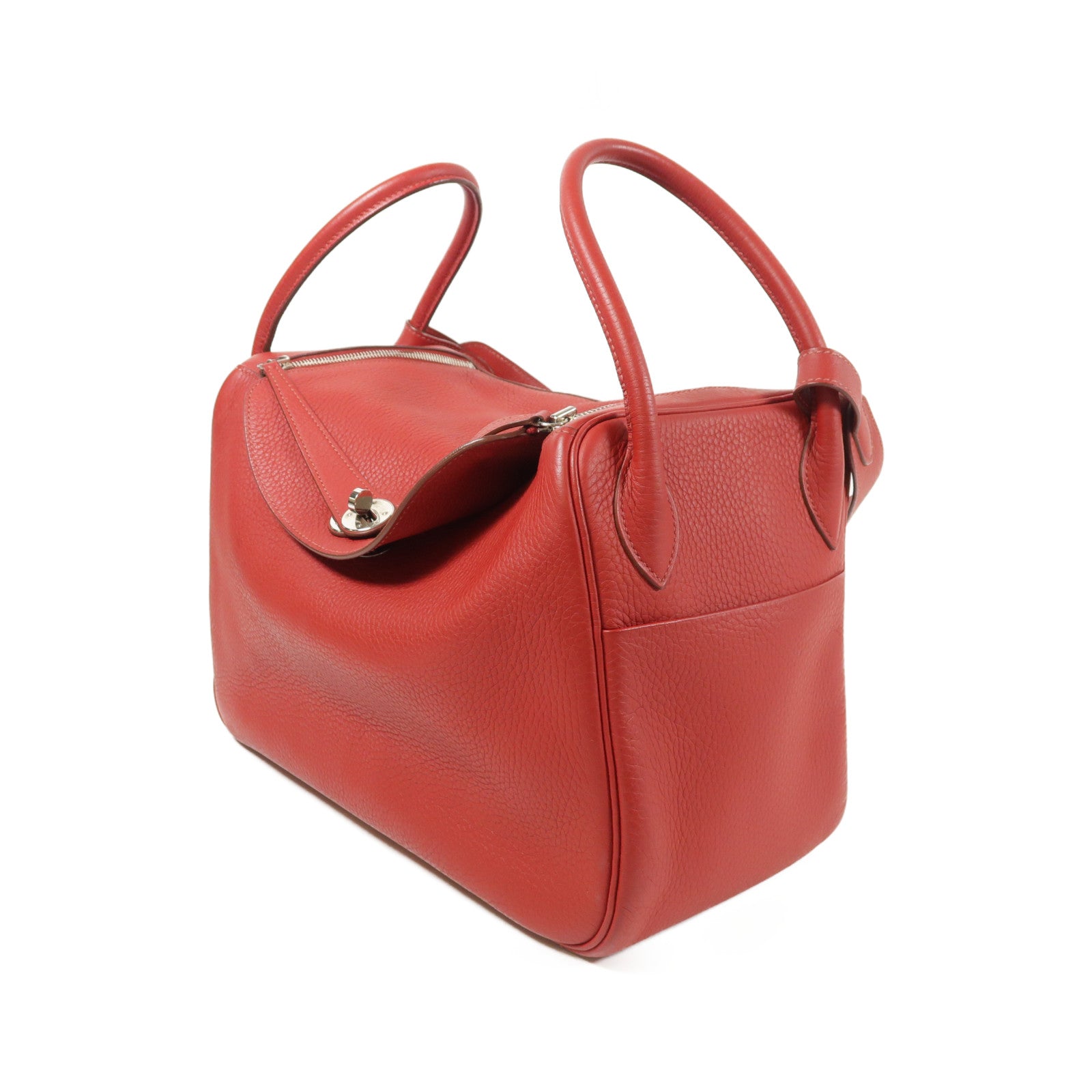 HERMES Clemence皮革Lindy 34銀扣手挽肩背兩用袋Rouge Casaqe