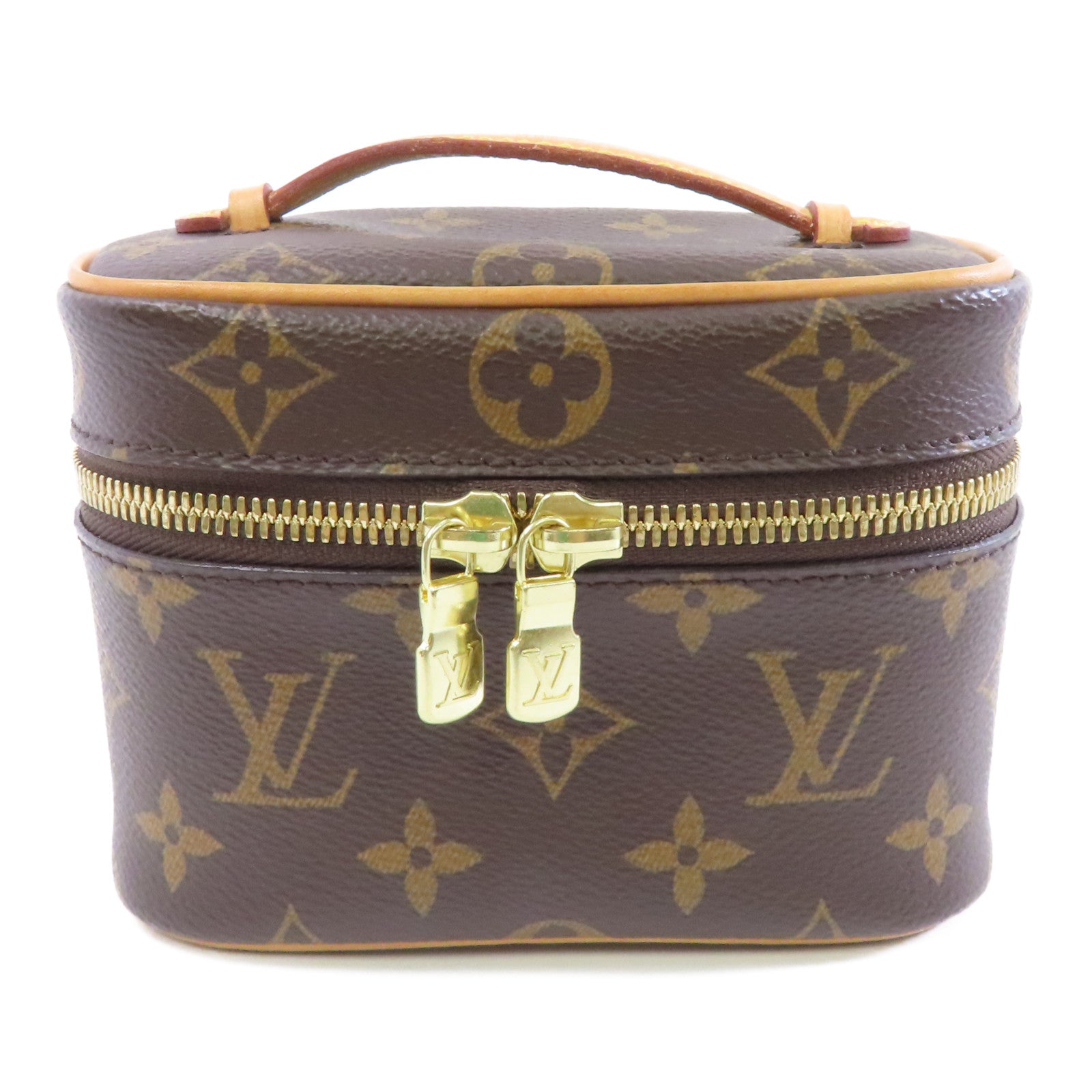 LOUIS VUITTON Monogram Nice Nano金扣手挽袋棕色