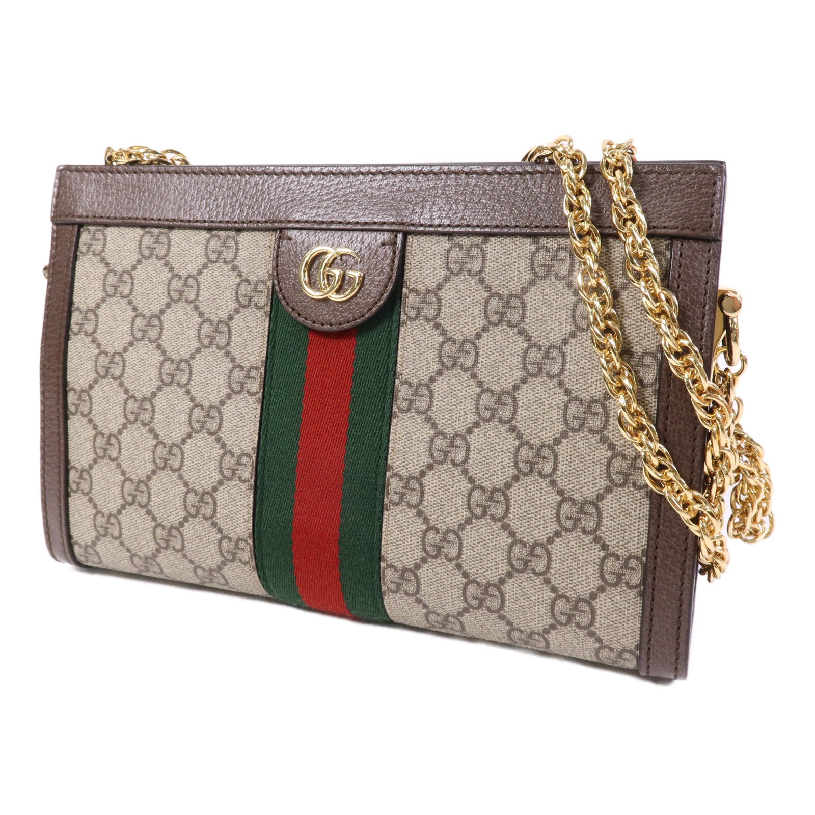 GUCCI 塗層帆布Ophidia GG金扣鏈帶肩背袋