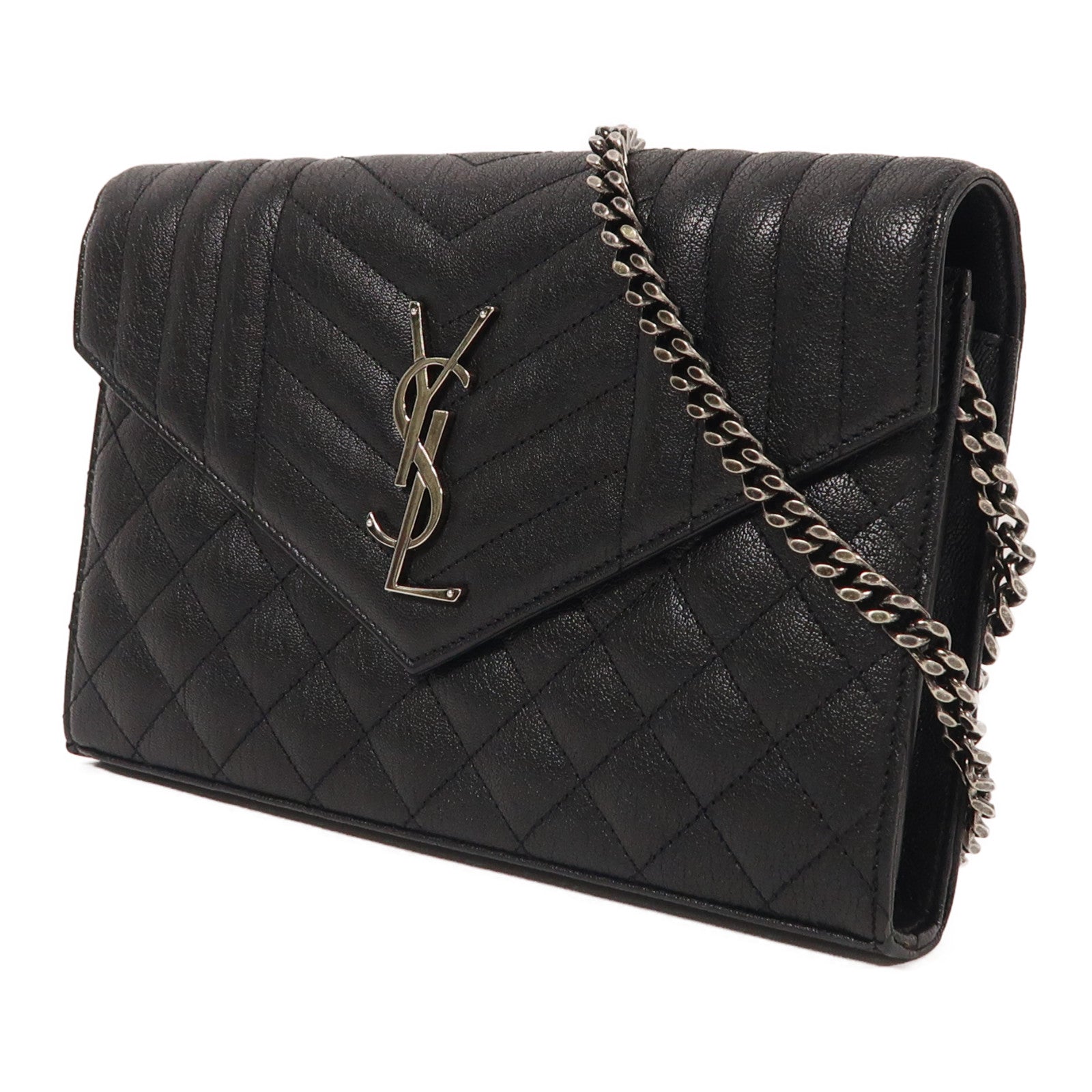 YVES SAINT LAURENT 牛皮皮革Chain Shoulder銀扣鏈帶肩背袋