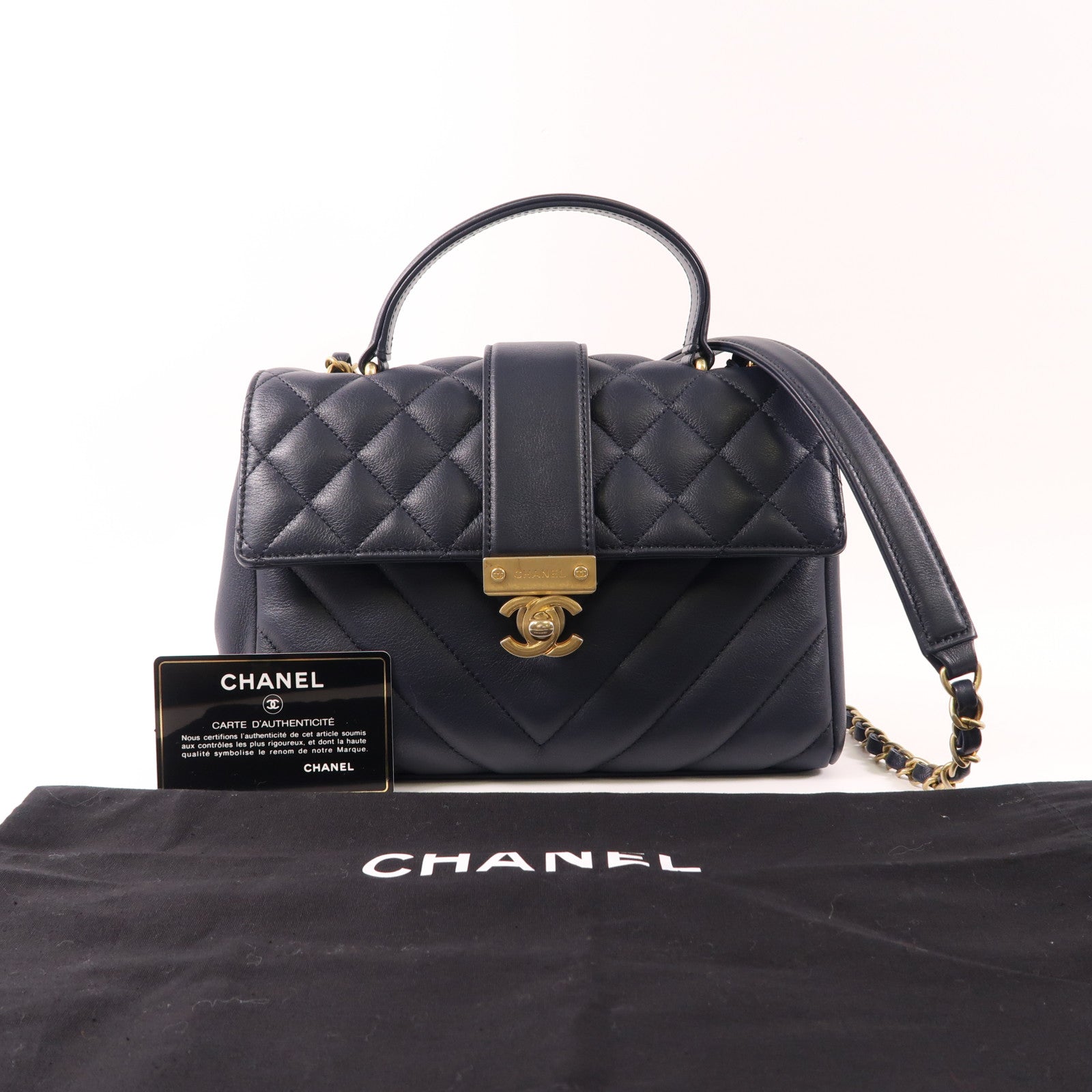 CHANEL 牛皮皮革Shoulder Bag金扣鏈帶手挽肩背兩用袋