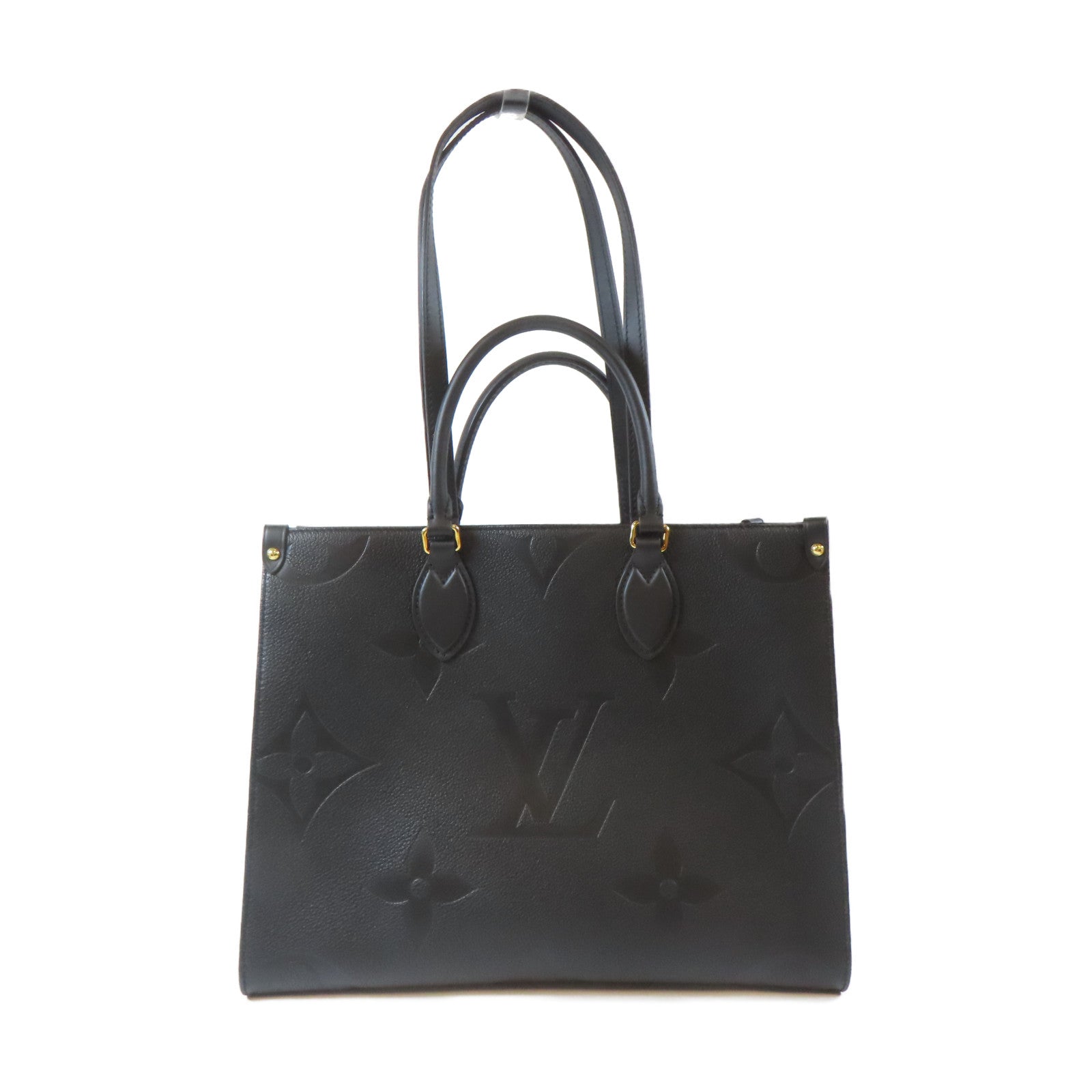 LOUIS VUITTON Monogram Empreinte On The Go MM金扣手挽肩背兩用袋黑色