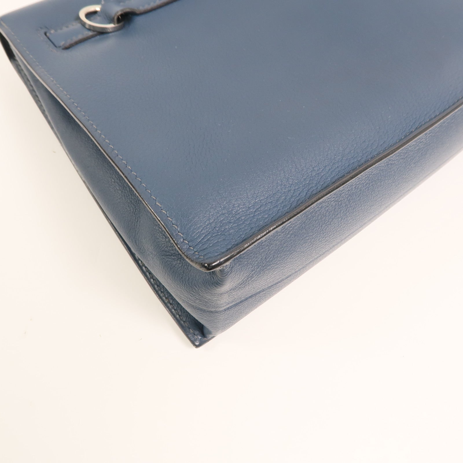 HERMES 【激減優惠】Evercolor皮革Kelly Dance銀扣肩背袋Deep Blue