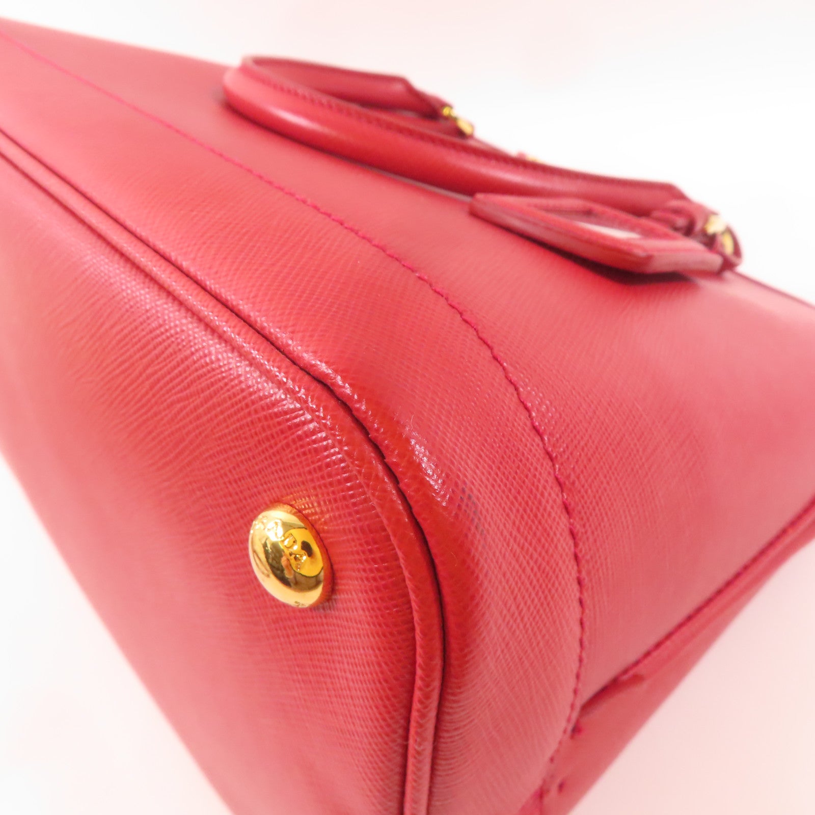 PRADA 牛皮皮革Saffiano Lux Bag金扣手挽肩背兩用袋紅色