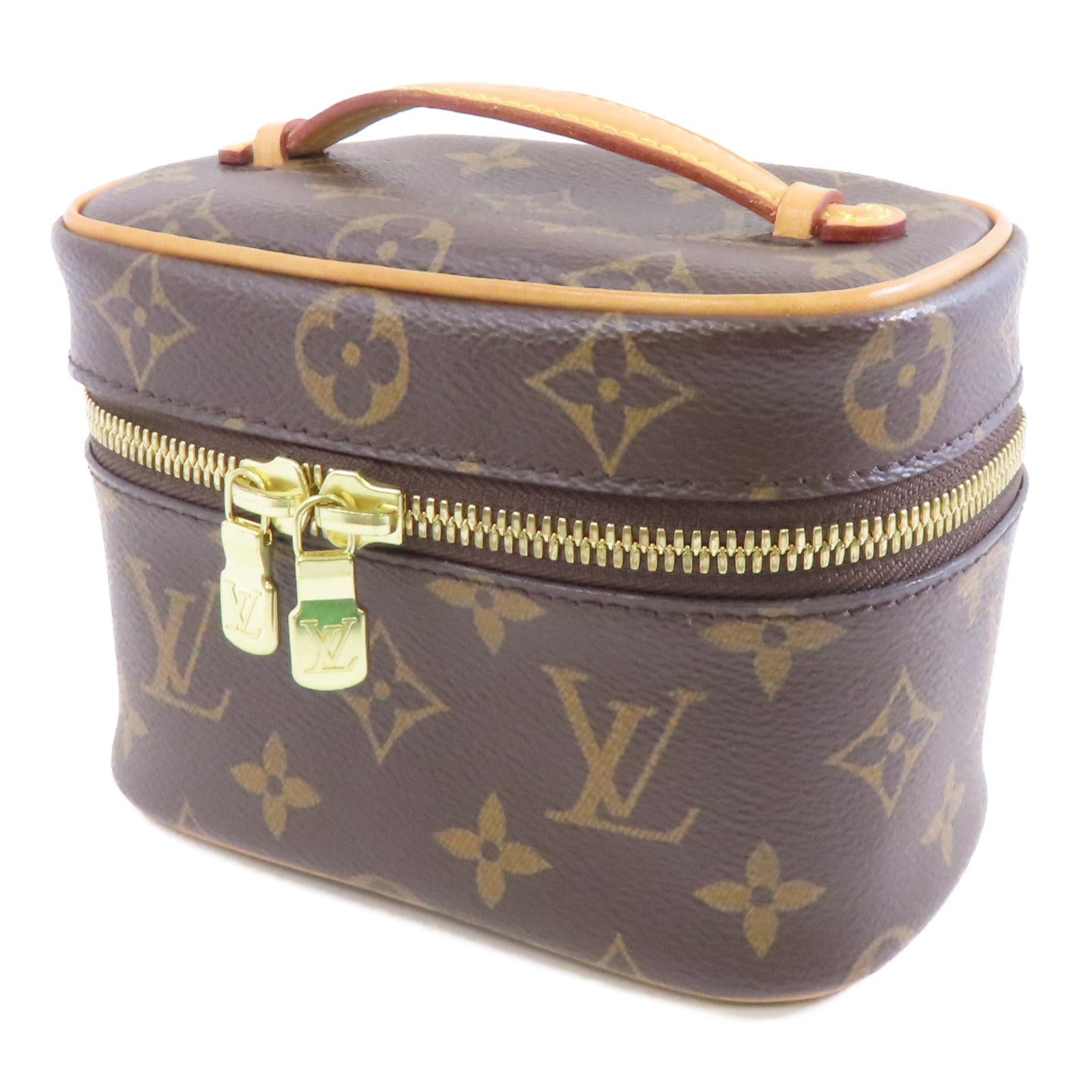 LOUIS VUITTON Monogram Nice Nano金扣手挽袋棕色