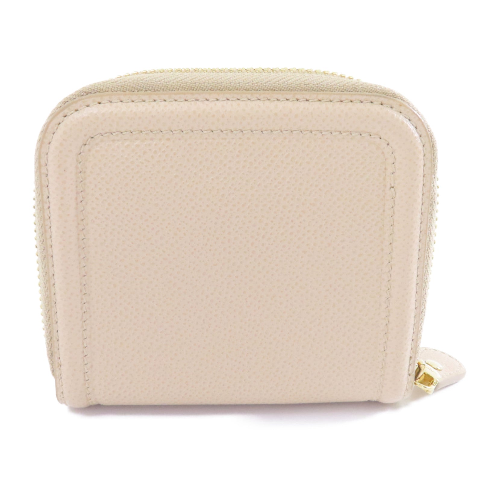 Salvatore Ferragamo 牛皮皮革Zipped Wallet金扣錢包米色