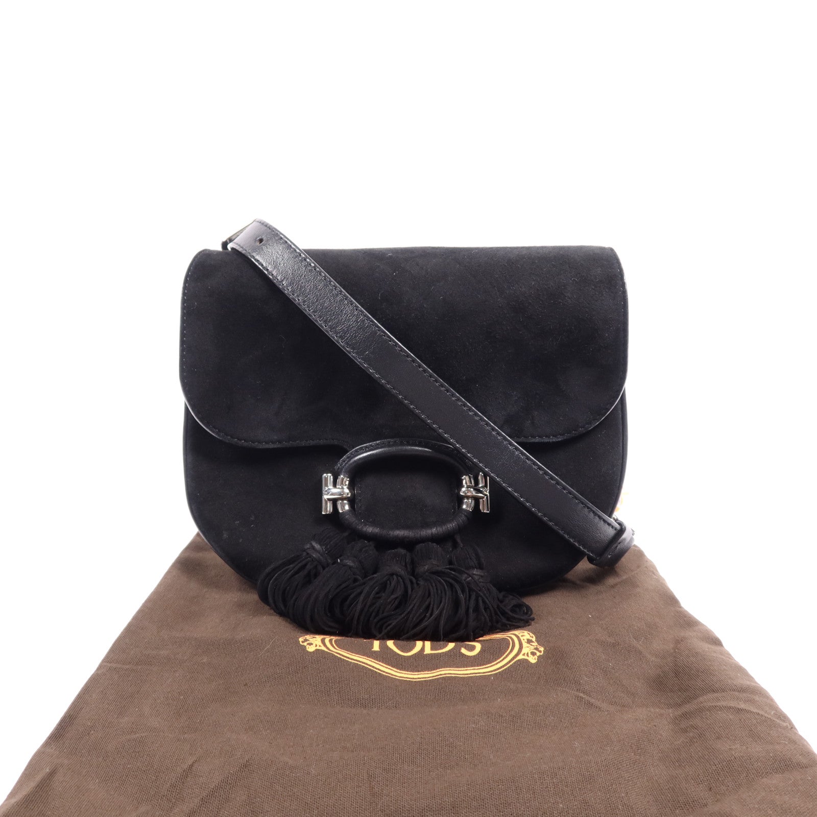 TOD'S 麂皮皮革T-Ring銀扣肩背袋
