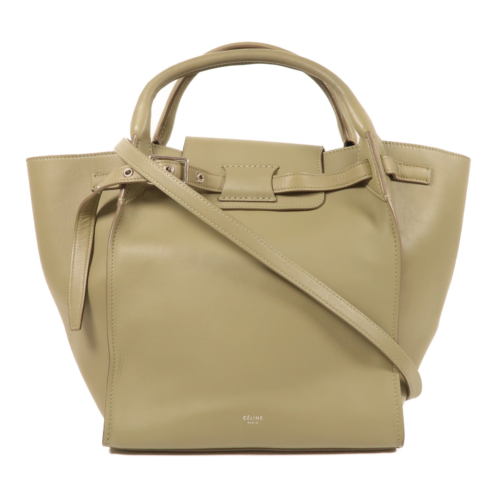 CELINE 牛皮皮革Big Bag銀扣手挽肩背兩用袋綠色