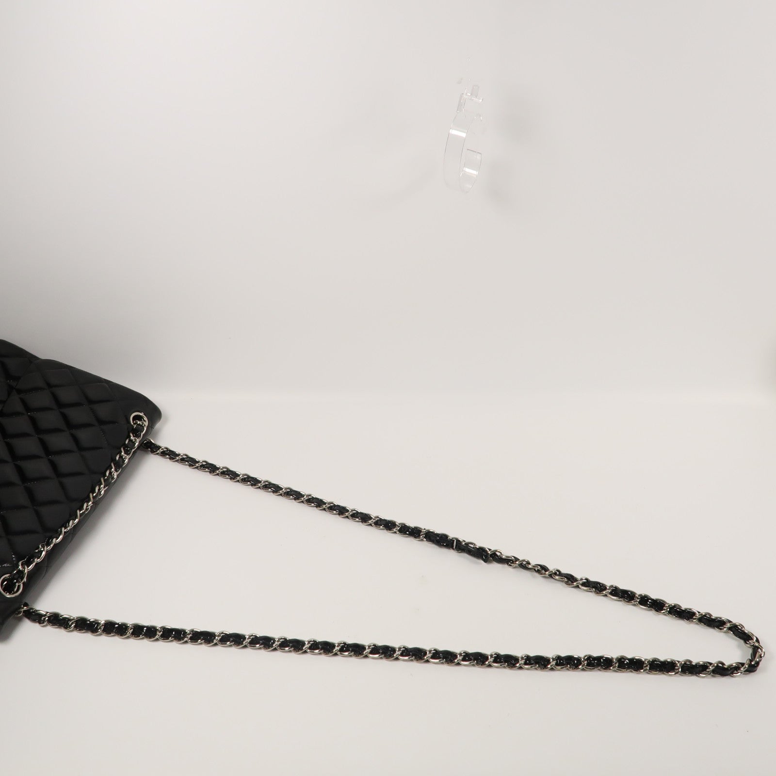 CHANEL 【激減優惠】菱格漆皮皮革Chain Shoulder銀扣鏈帶肩背袋黑色