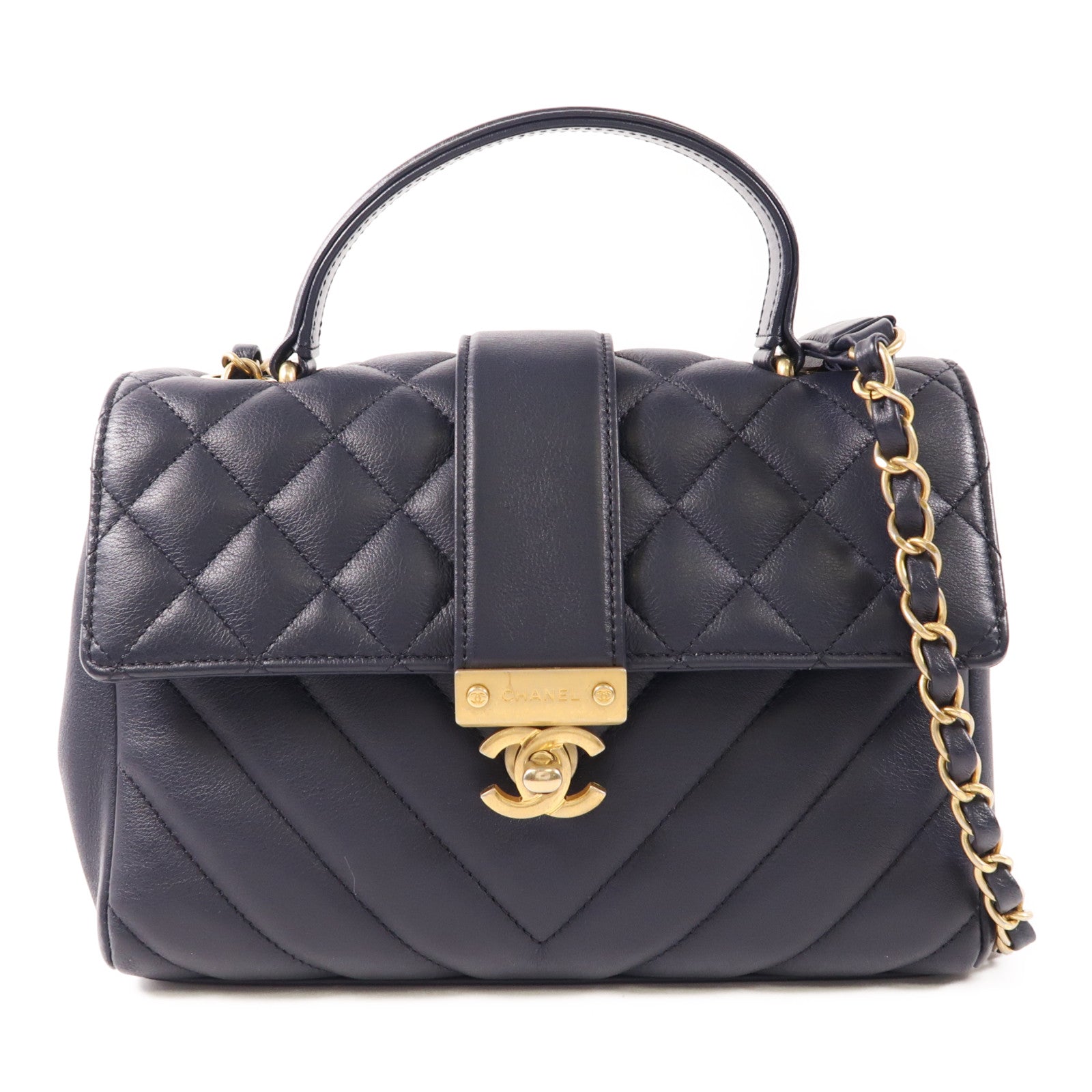 CHANEL 牛皮皮革Shoulder Bag金扣鏈帶手挽肩背兩用袋