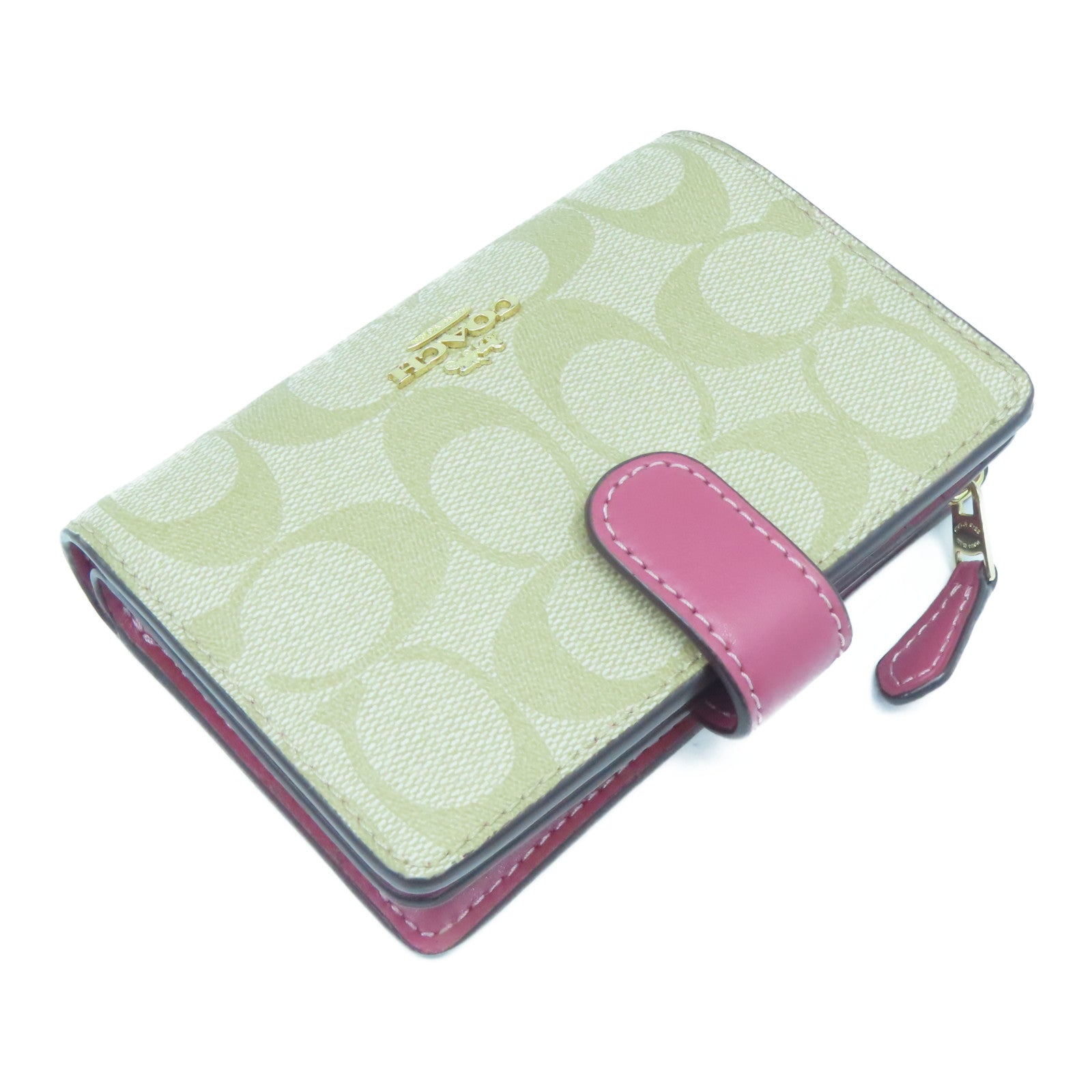 COACH 【激減優惠】塗層帆布Wallet金扣錢包粉紅色/米色