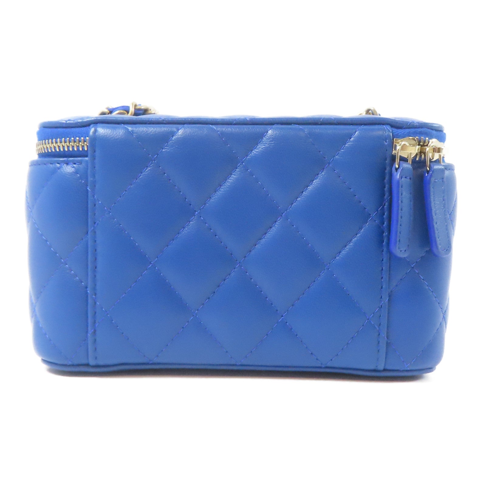 CHANEL 【激減優惠】菱格羊皮皮革Vanity Bag金扣鏈帶肩背袋藍色