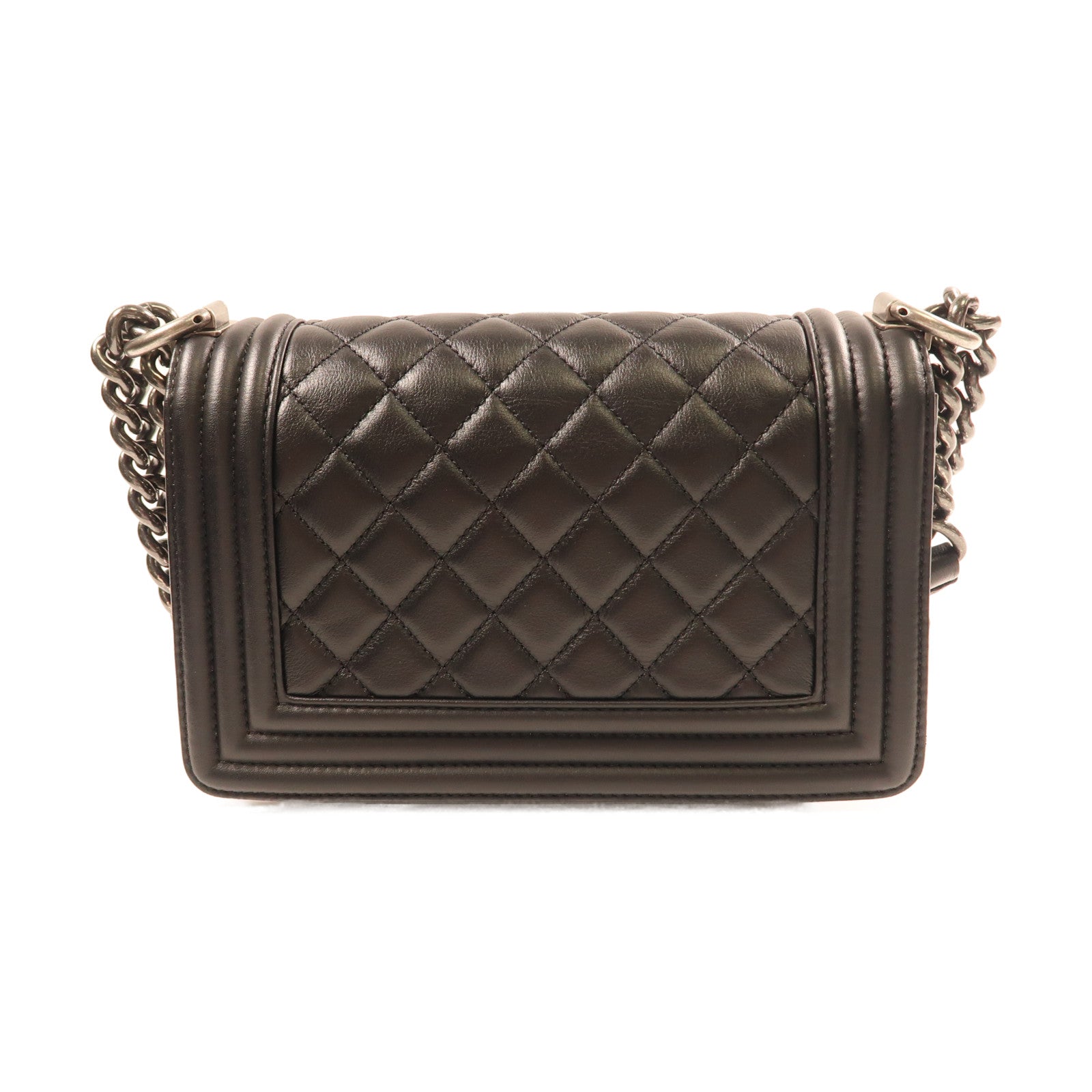 CHANEL 牛皮皮革Boy Chanel 20銀扣鏈帶肩背袋黑色